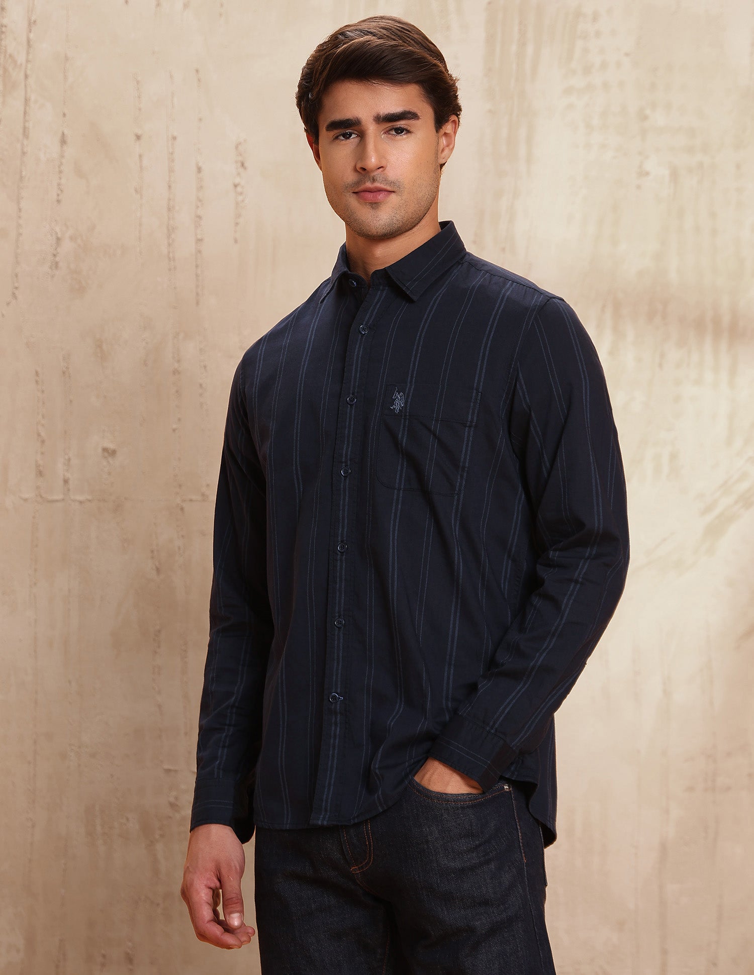 Slim Fit Vertical Striped Shirt Navy - U.S. POLO ASSN. | Large