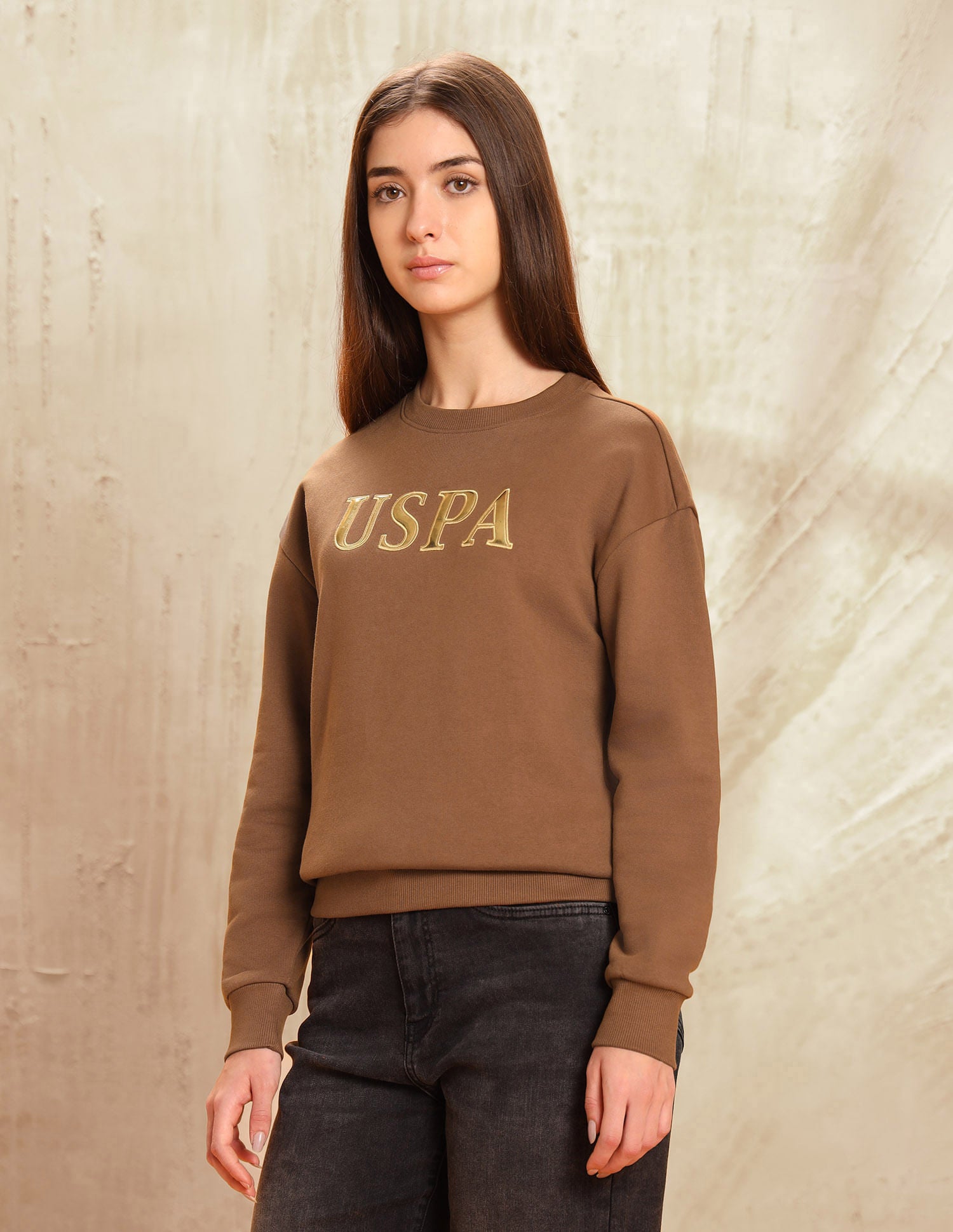 Brand Printed Loose Fit Sweatshirt Brown - U.S. POLO ASSN. | Large