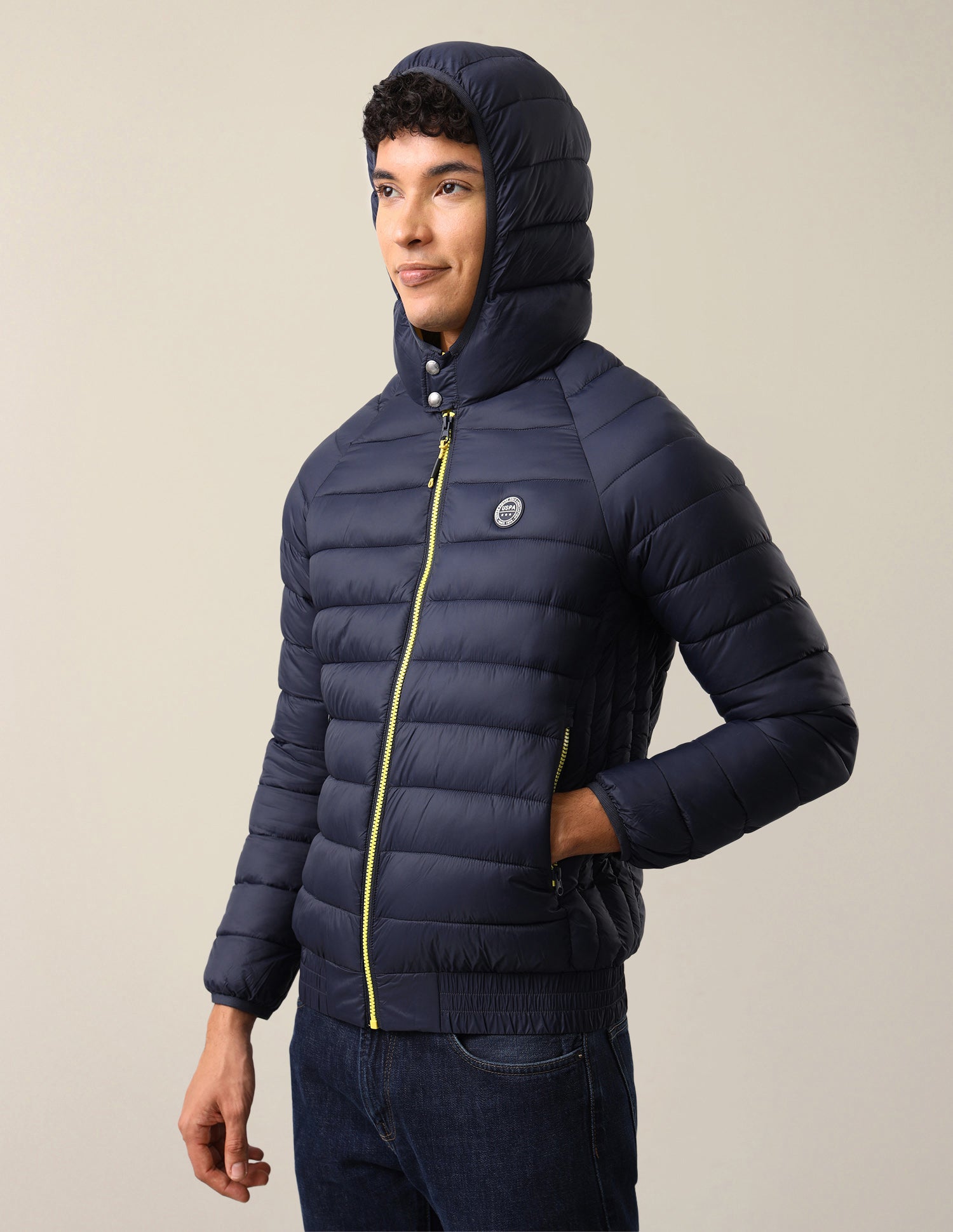 Solid Regular Fit Puffer Jacket Navy - U.S. Polo Assn. India | Large