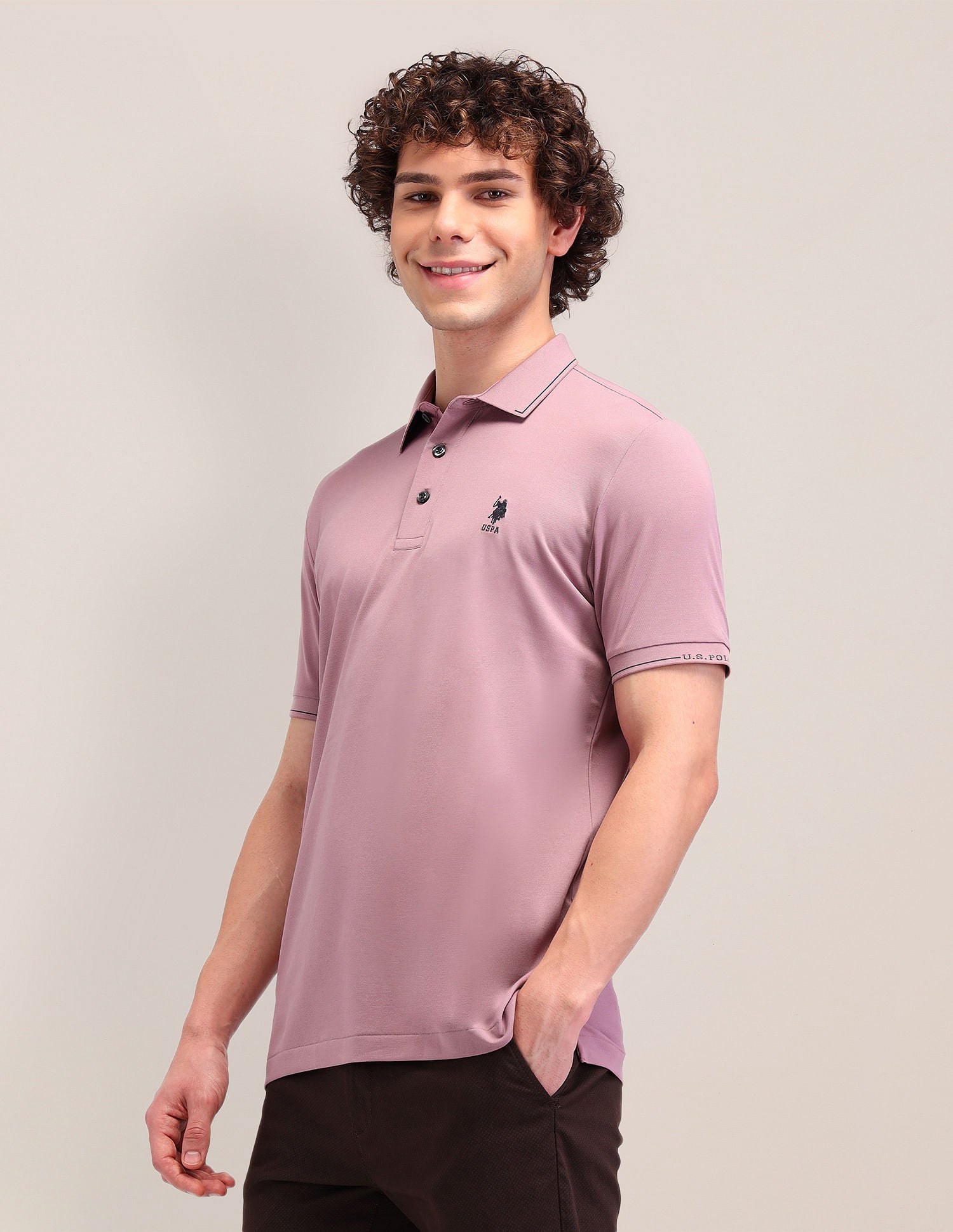 Solid Slim Fit Polo Shirt Pink - U.S. Polo Assn. India | Large