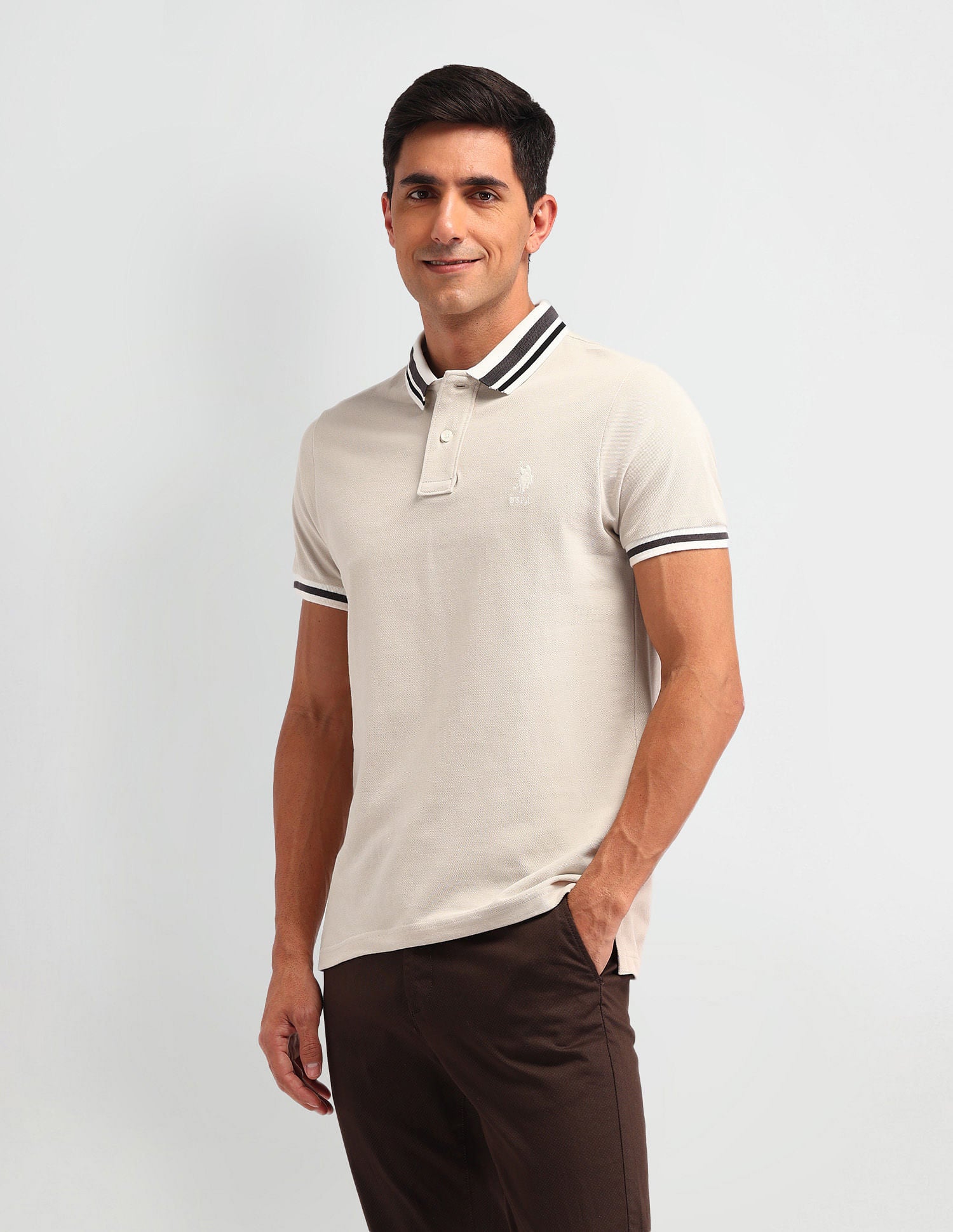Outdoor Muscle Fit Solid Polo Shirt Beige - U.S. POLO ASSN. | Large