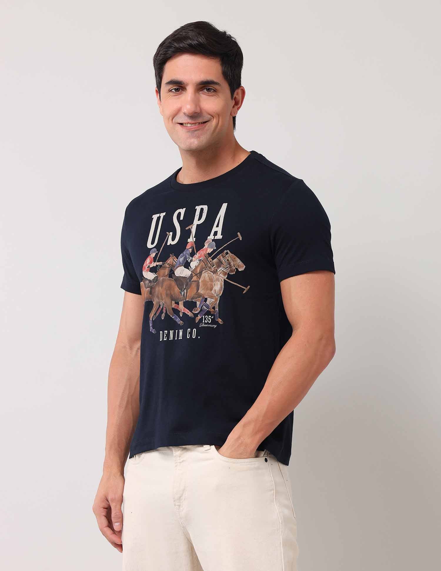 Brand Printed Pure Cotton T-Shirt Navy - U.S. Polo Assn. India | Large