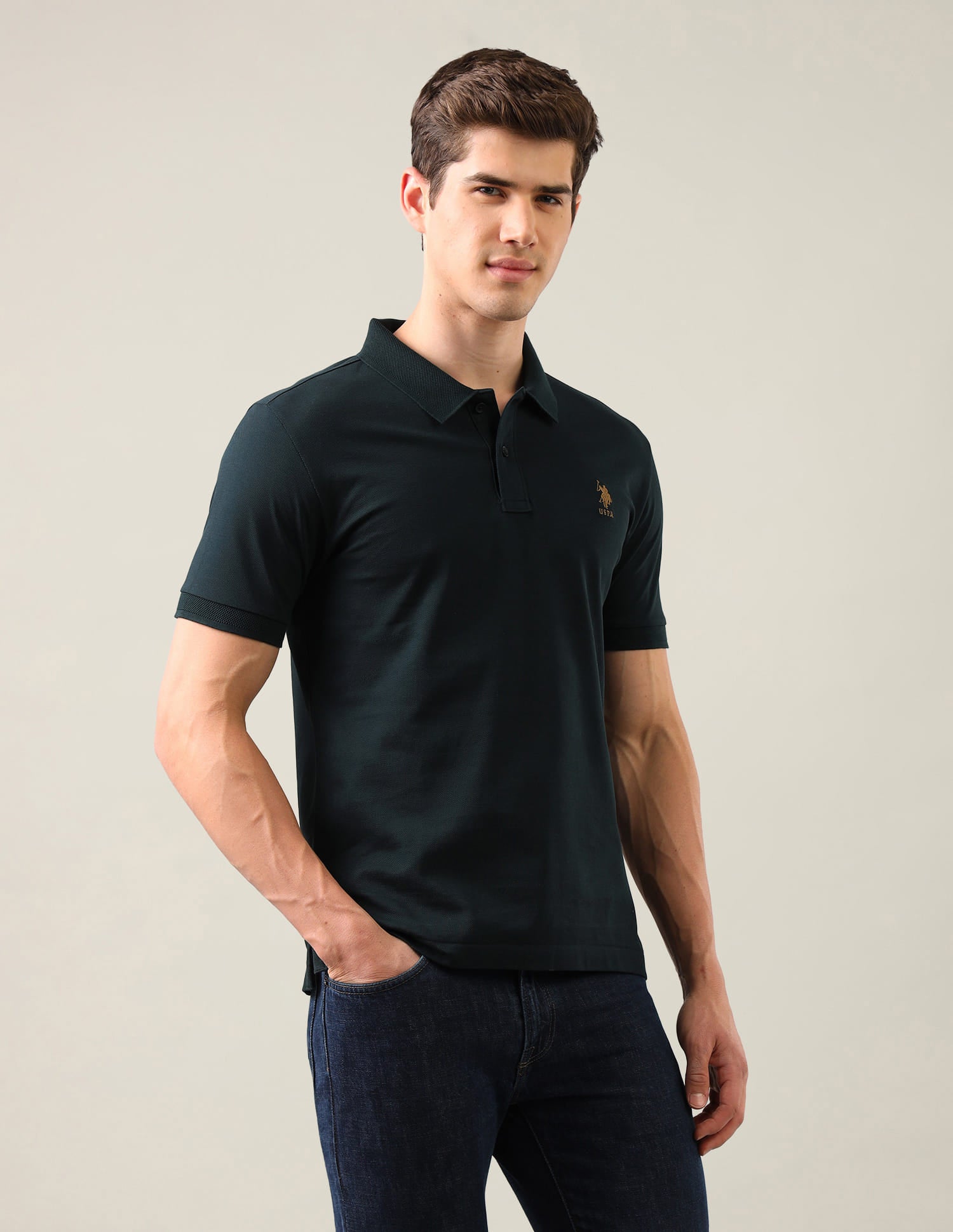 Brand Embroidered Slim Fit Polo Shirt Green - U.S. Polo Assn. India | Large