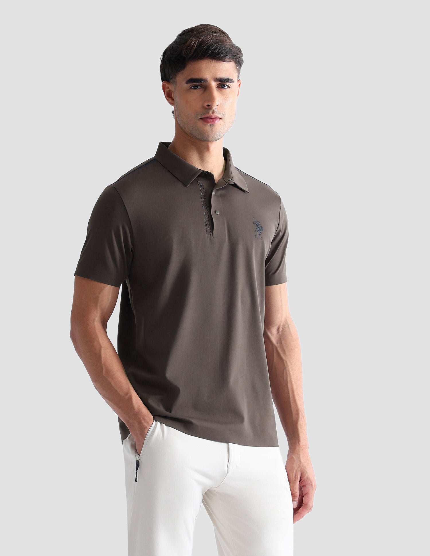 Solid Regular Fit Active Polo Shirt Brown - U.S. POLO ASSN. | Large