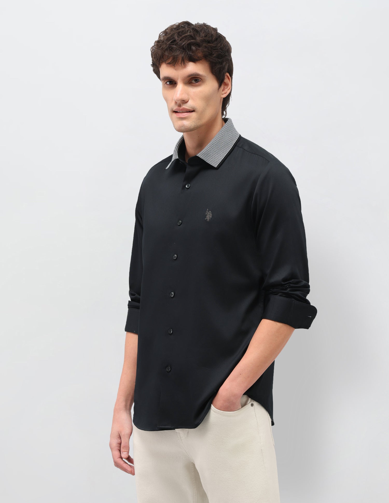 Satin Solid Shirt Black - U.S. Polo Assn. India | Large