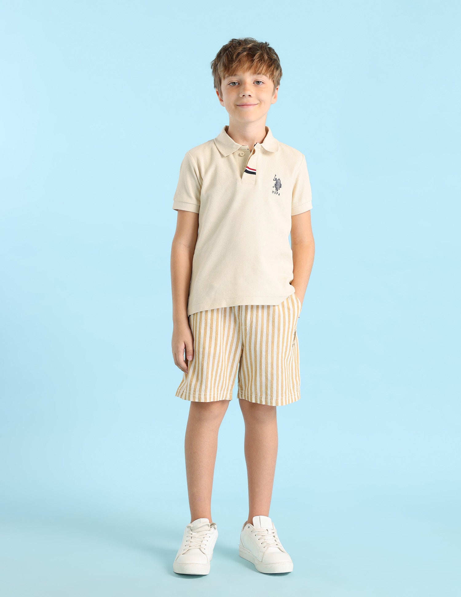 Boys Solid Regular Fit Polo Shirt Beige - U.S. POLO ASSN. | Large