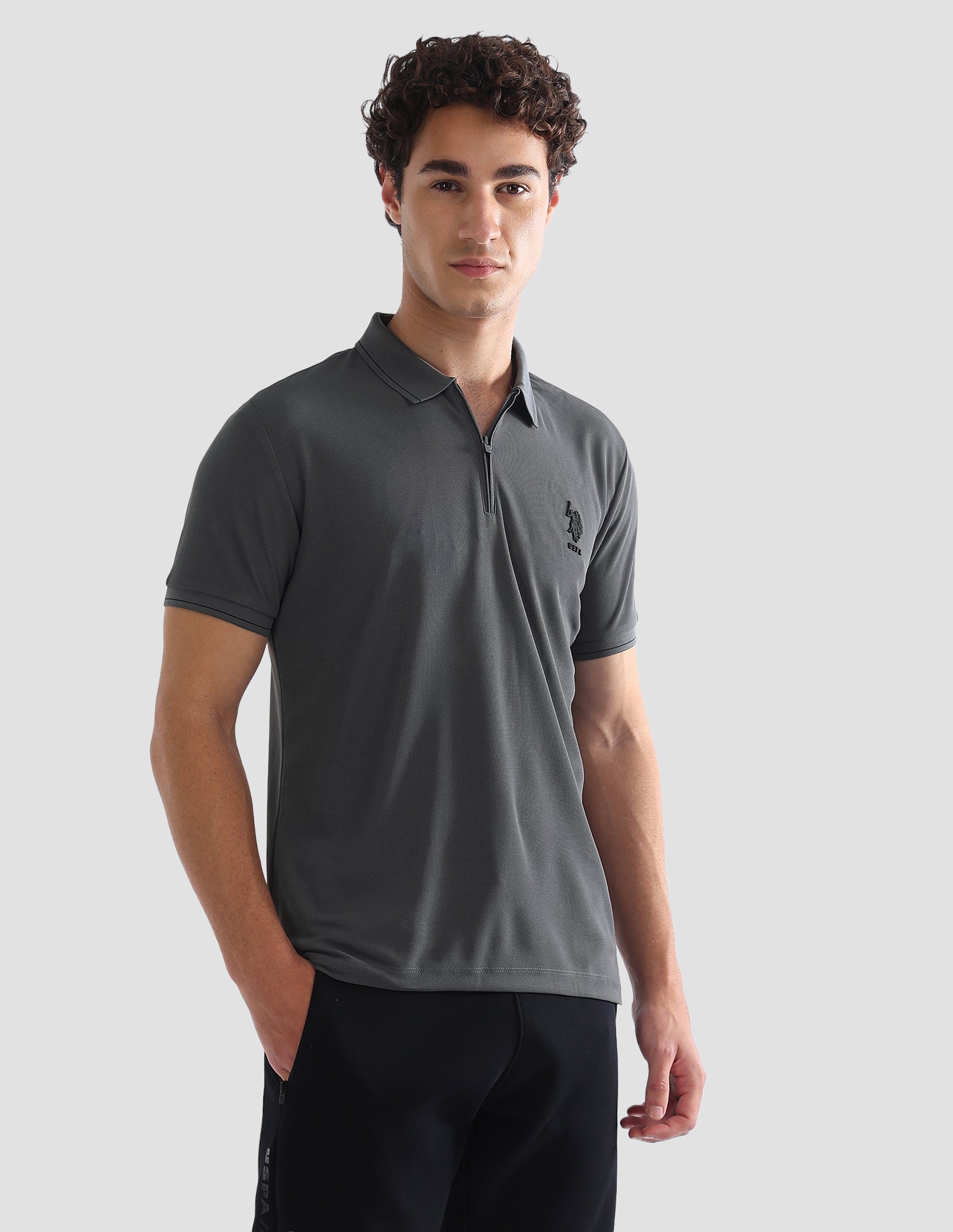 Solid Slim Fit Active Polo Shirt Dark Grey - U.S. Polo Assn. India | Large