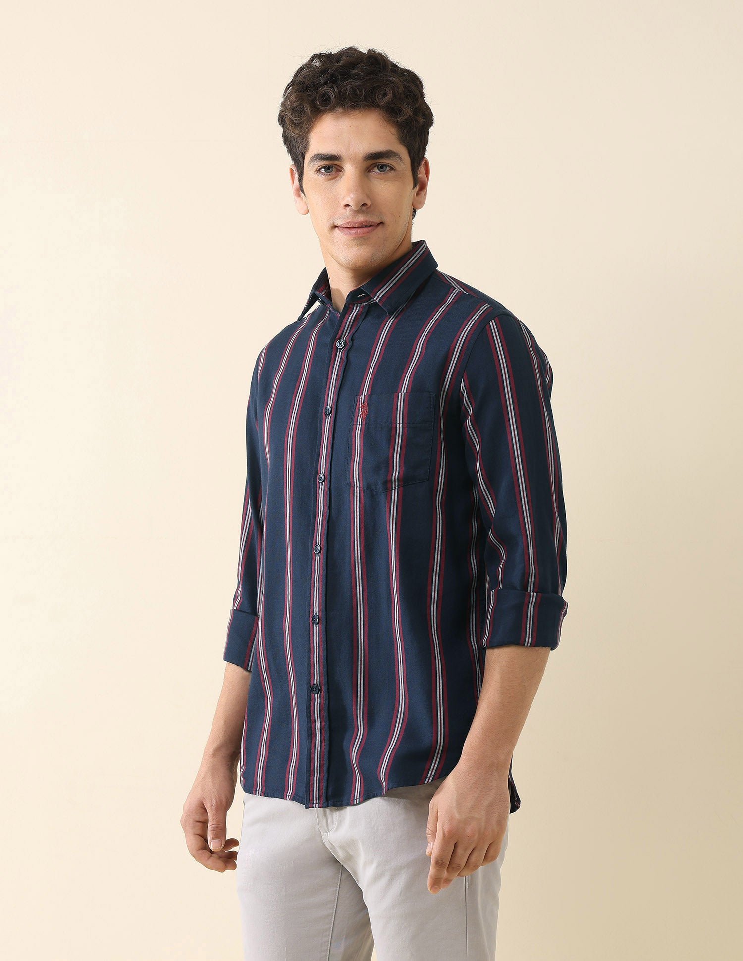 Vertical Striped Pure Cotton Shirt Navy - U.S. POLO ASSN. | Large