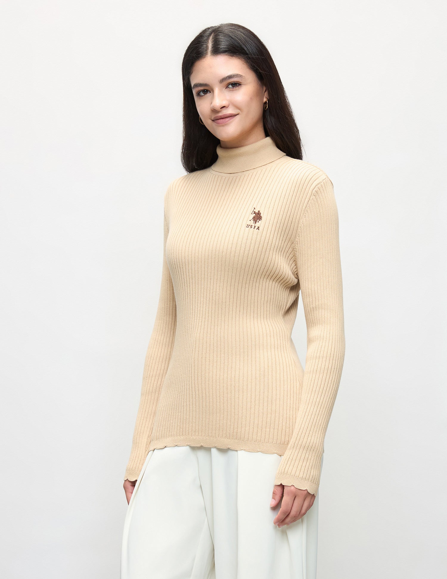 Patterned Knit Regular Fit Sweater Beige - U.S. Polo Assn. India | Large