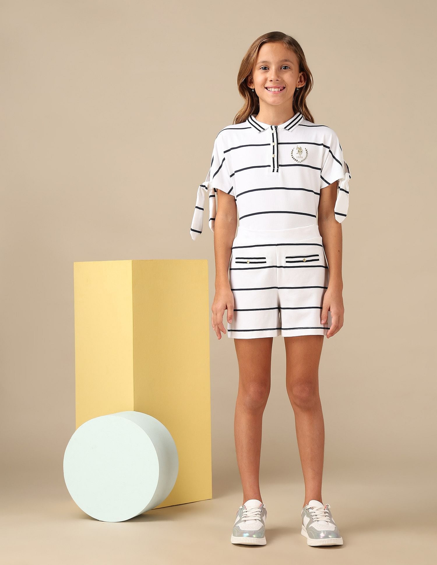 Girls Striped Cruise Nautical Shorts White - U.S. POLO ASSN. | Large