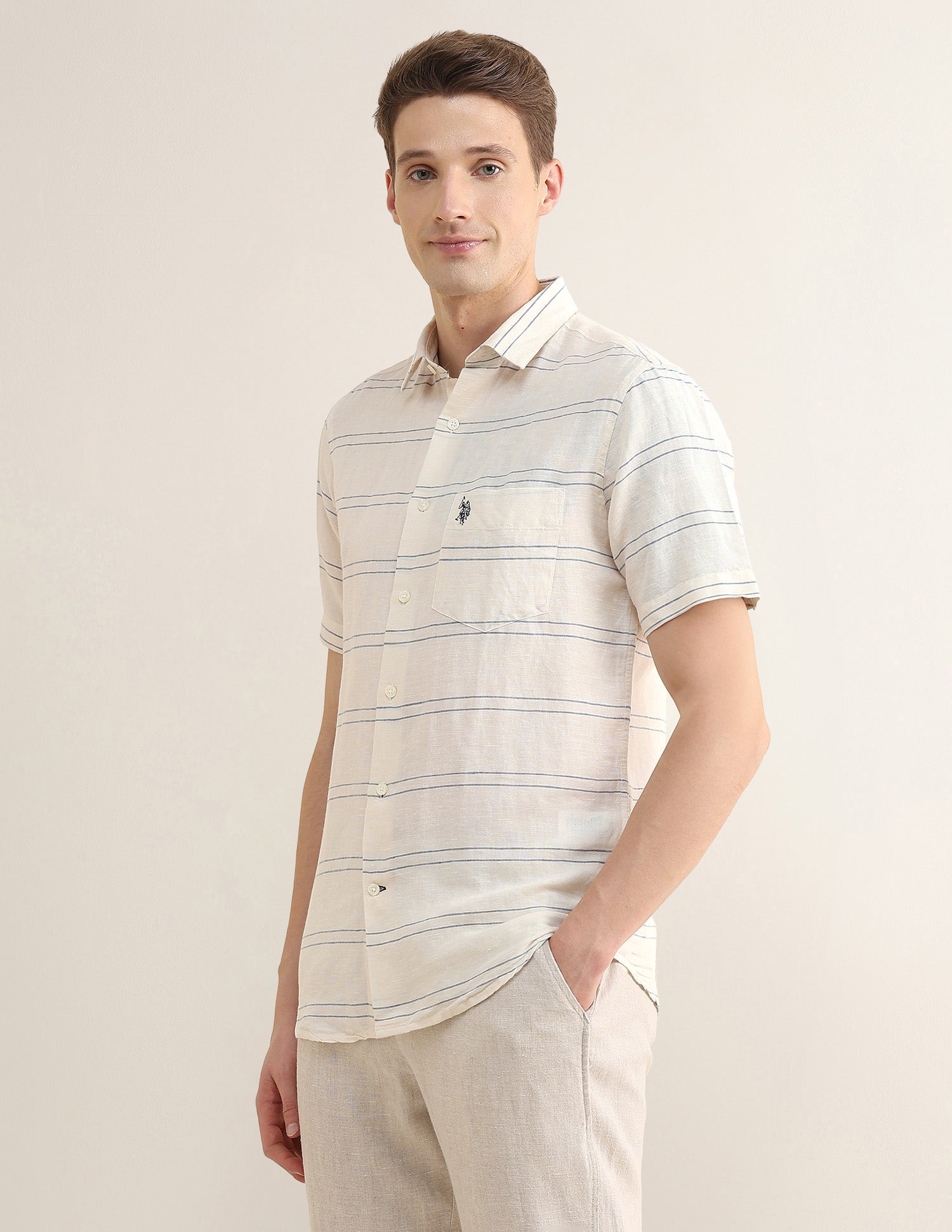 Horizontal Striped Regular Fit Shirt Ivory - U.S. Polo Assn. India | Large