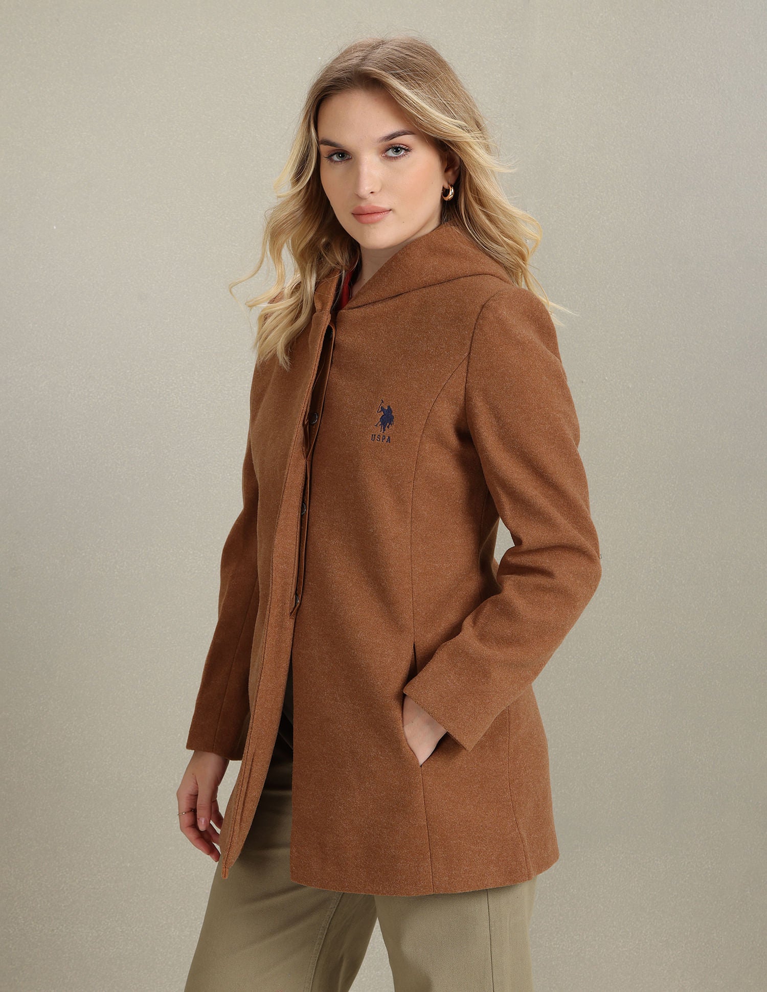 Solid Longline Hooded Jacket Tan - U.S. Polo Assn. India | Large