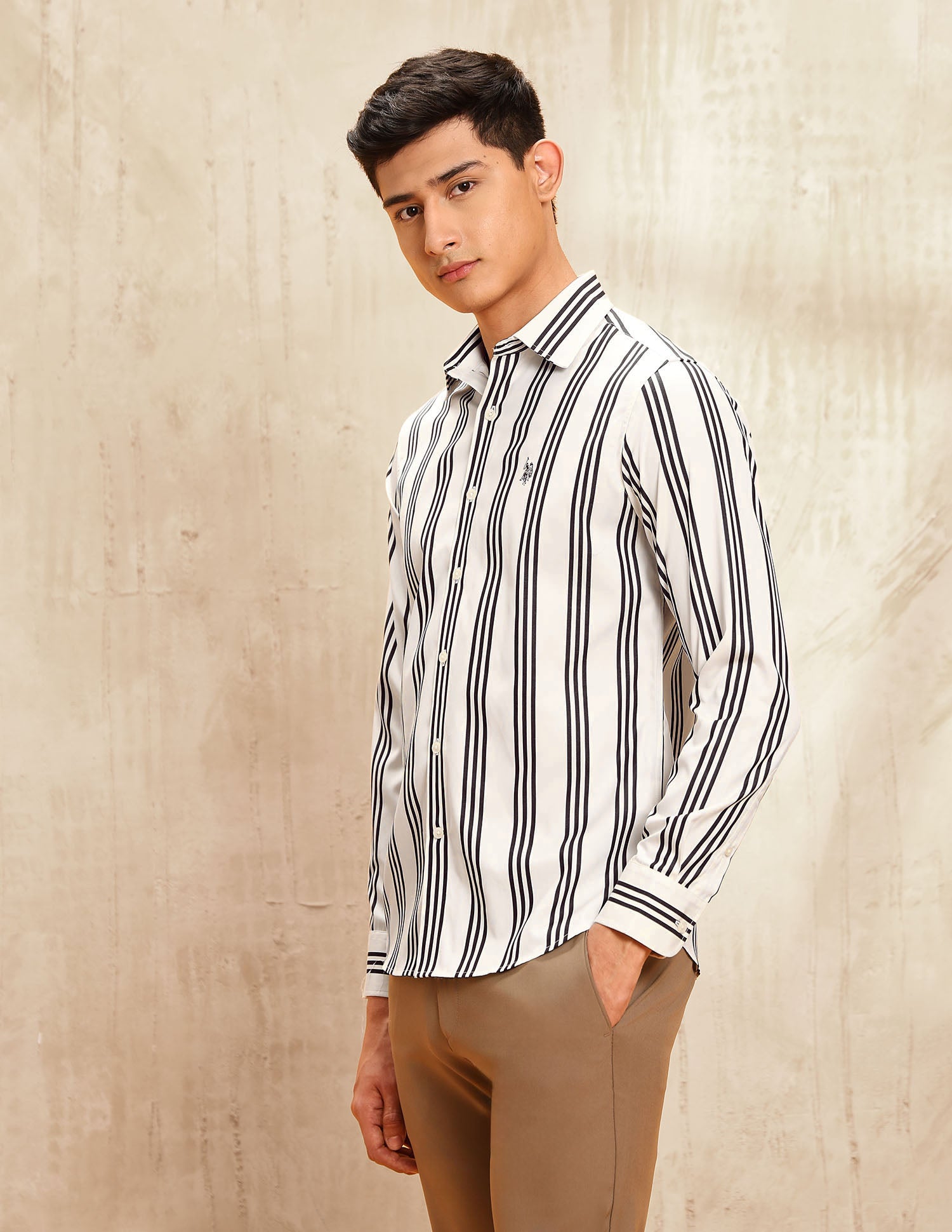 Vertical Striped Tailored Fit Shirt Choco - U.S. POLO ASSN. | Large