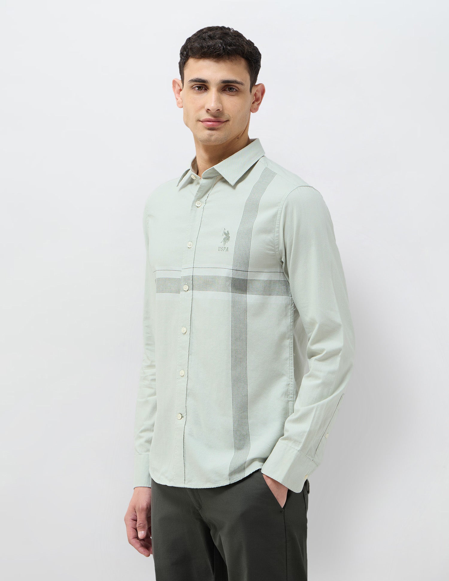 Tailored Fit Vertical Striped Shirt Green - U.S. Polo Assn. India | Large