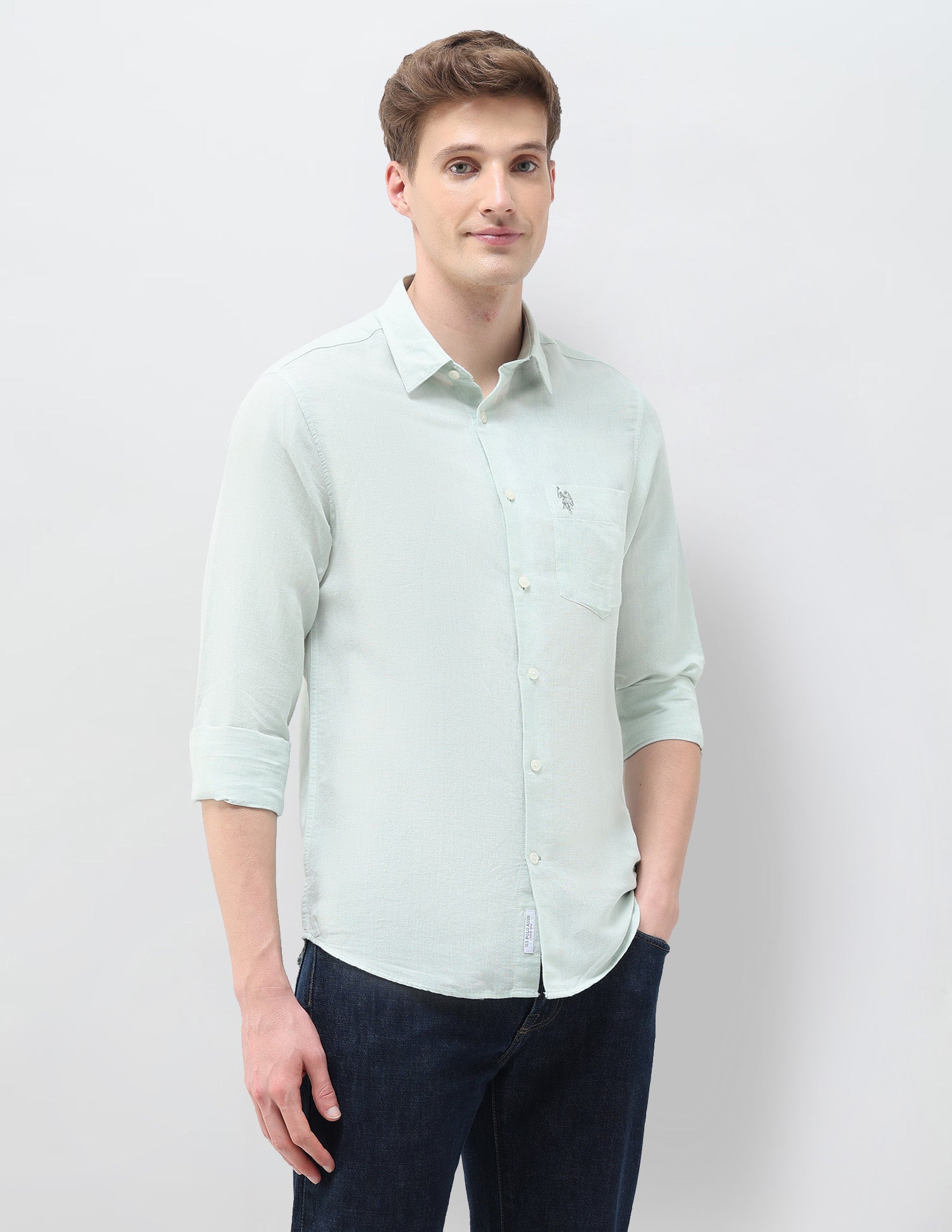 Solid Tailored Fit Shirt Light Green - U.S. Polo Assn. India | Large