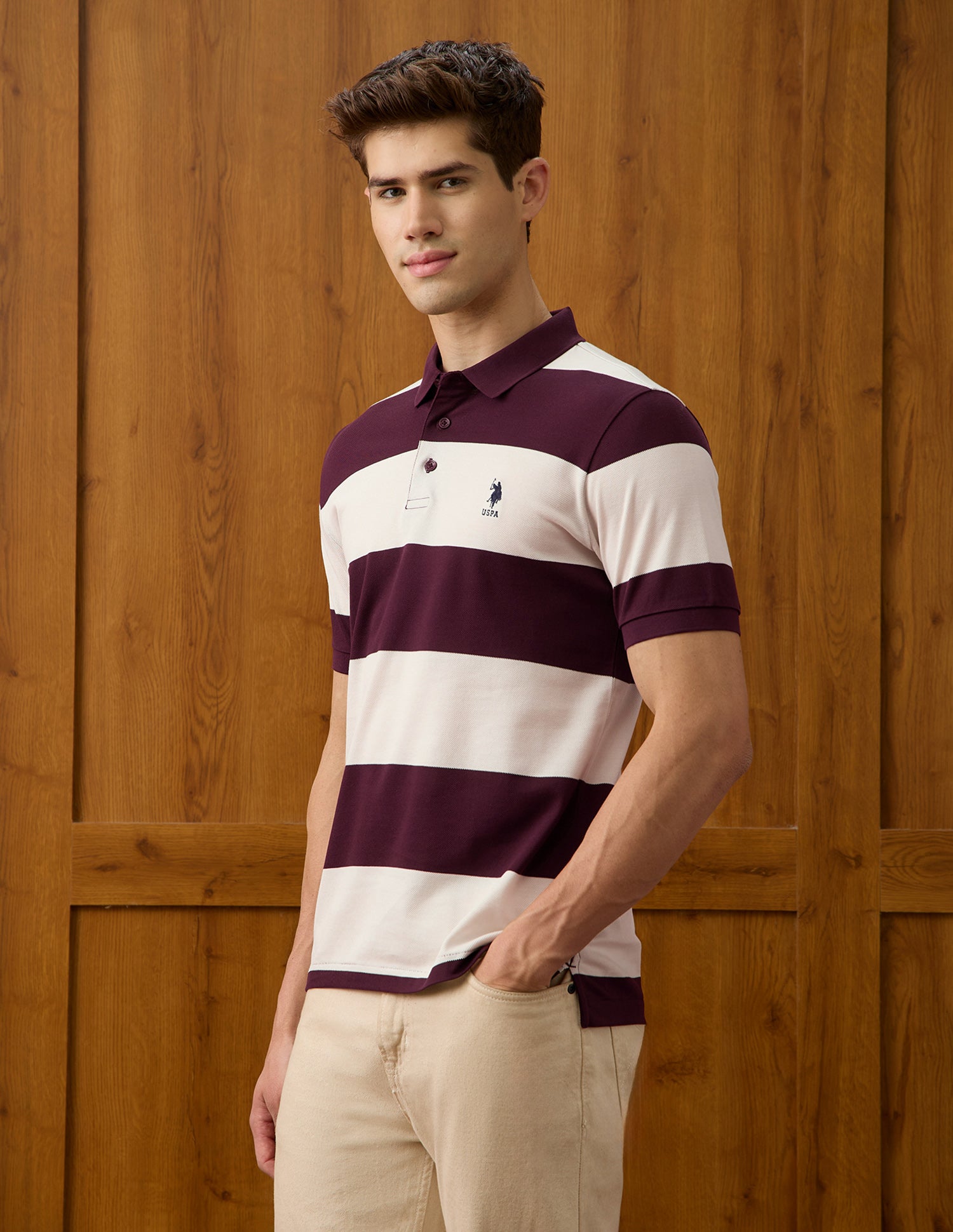 Horizontal Striped Slim Fit Polo Shirt Wine - U.S. Polo Assn. India | Large
