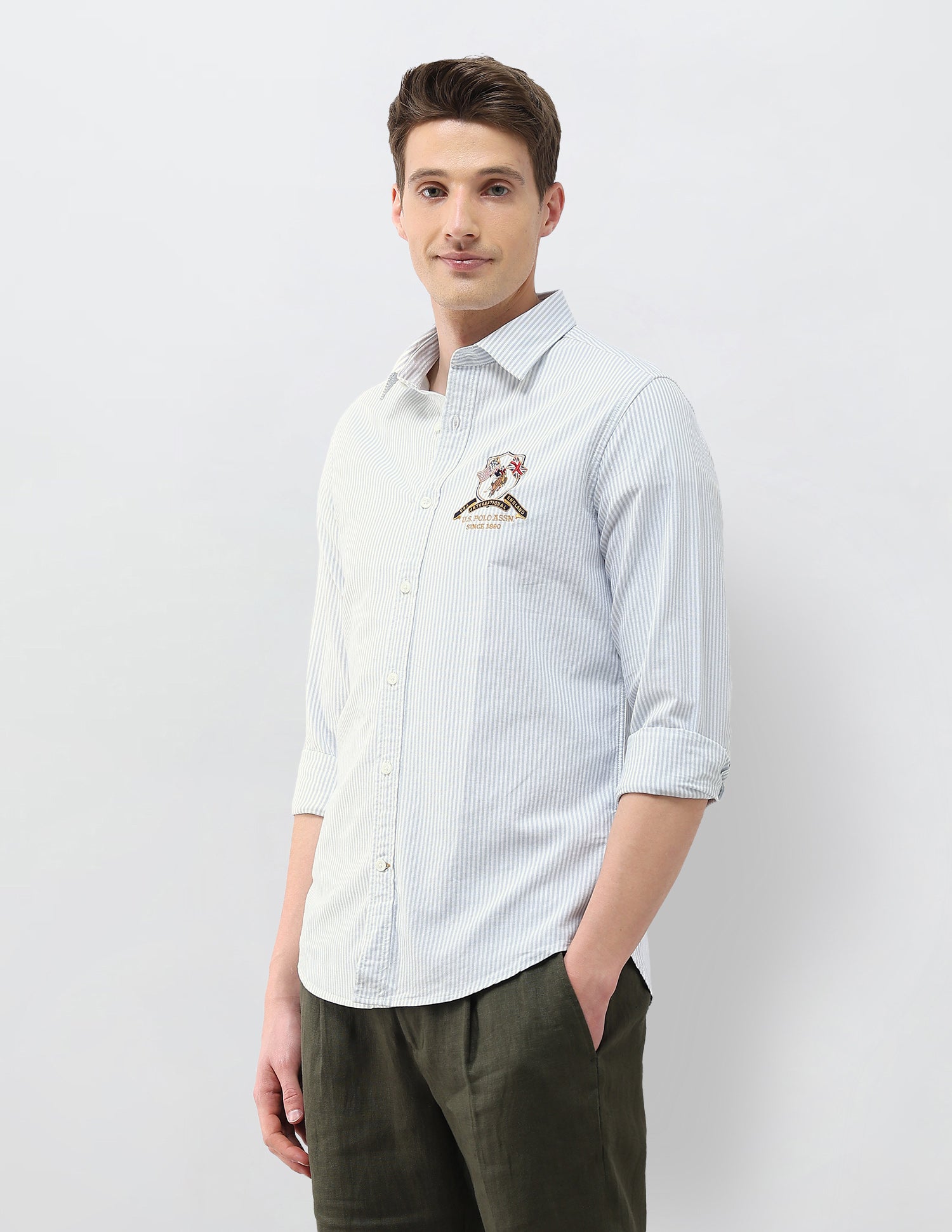 Oxford Regular Fit Vertical Striped Shirt Green - U.S. Polo Assn. India | Large