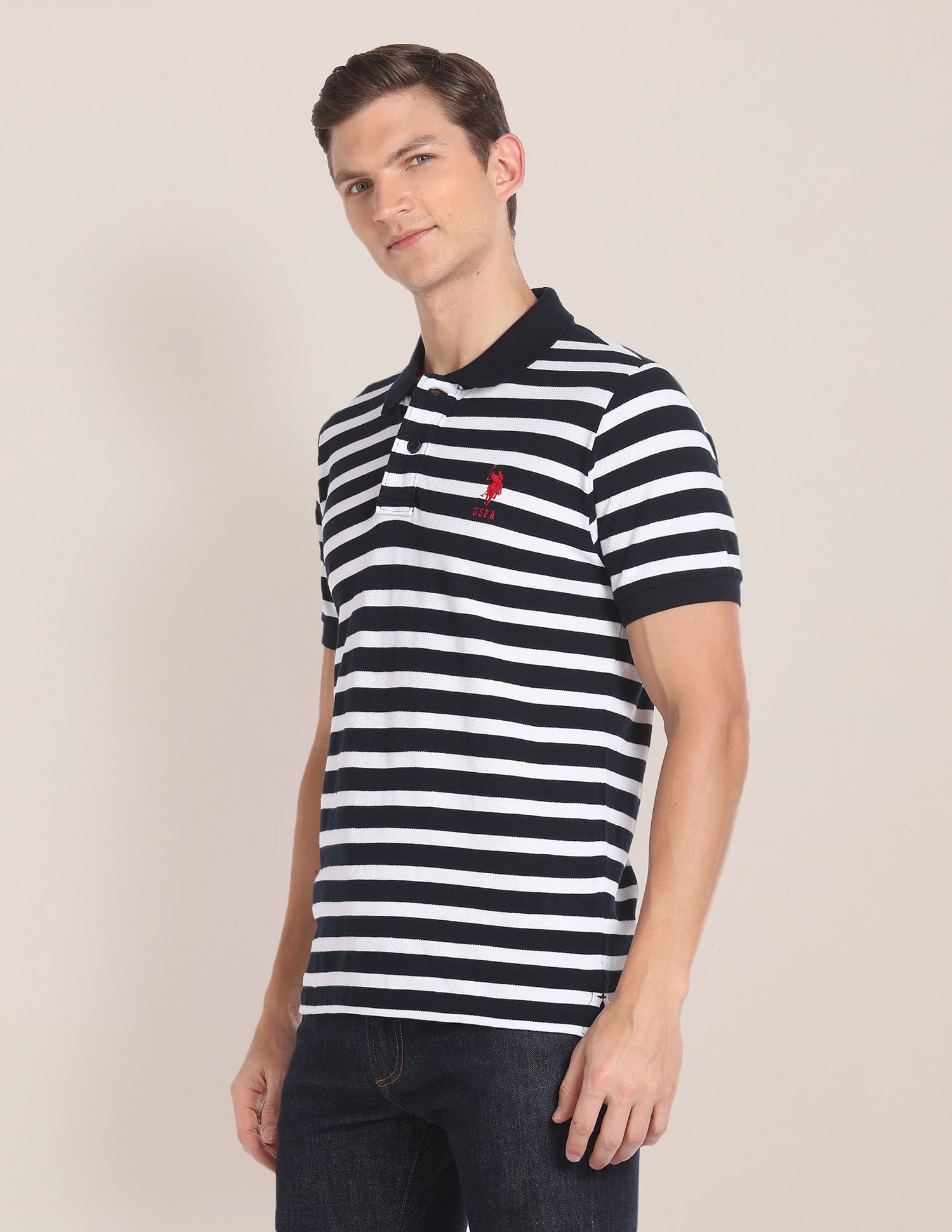 Horizontal Stripe Cotton Polo Shirt Navy - U.S. POLO ASSN. | Large