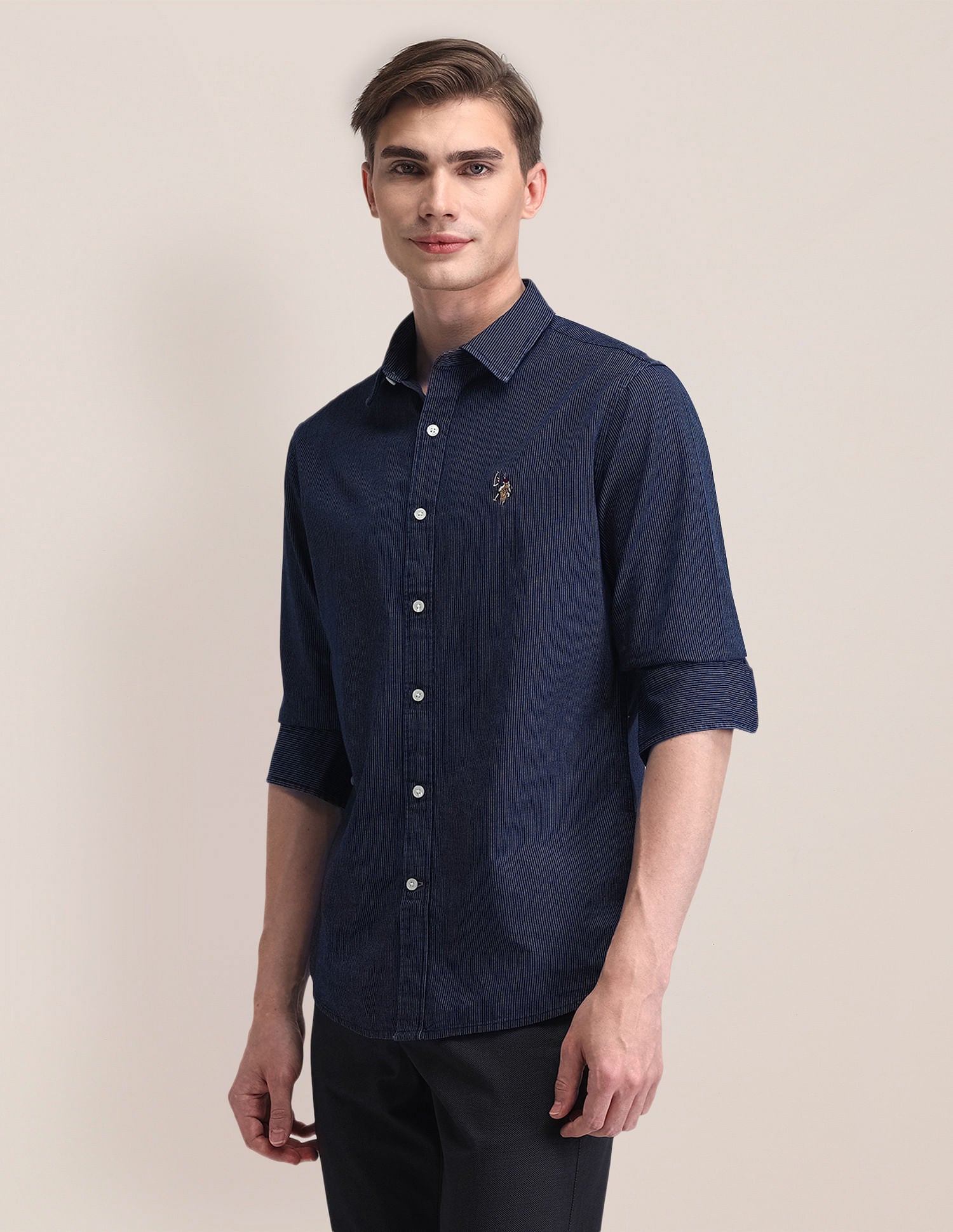 Vertical Striped Regular Fit Shirt Indigo - U.S. Polo Assn. India | Large