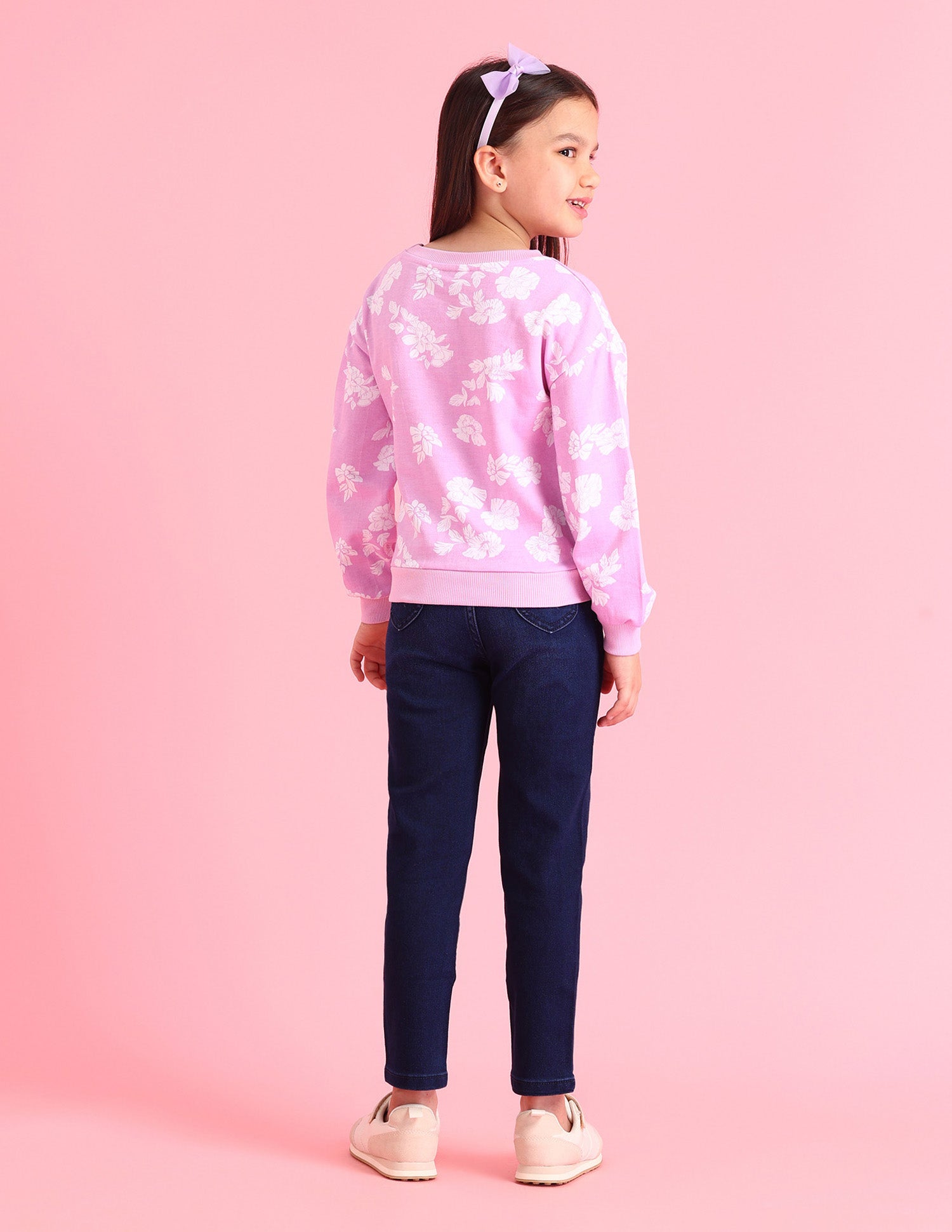 Girls Floral Printed Regular Fit Sweatshirt Light Purple - U.S. POLO ASSN. | Large