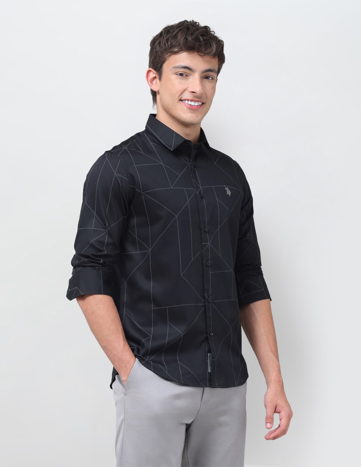 Geometric Printed Satin Shirt Black - U.S. Polo Assn. India | Large