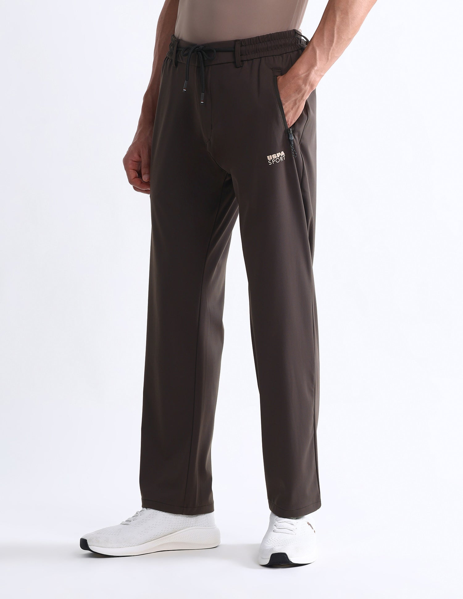 Mid Rise Solid Active Track Pants Brown - U.S. POLO ASSN. | Large