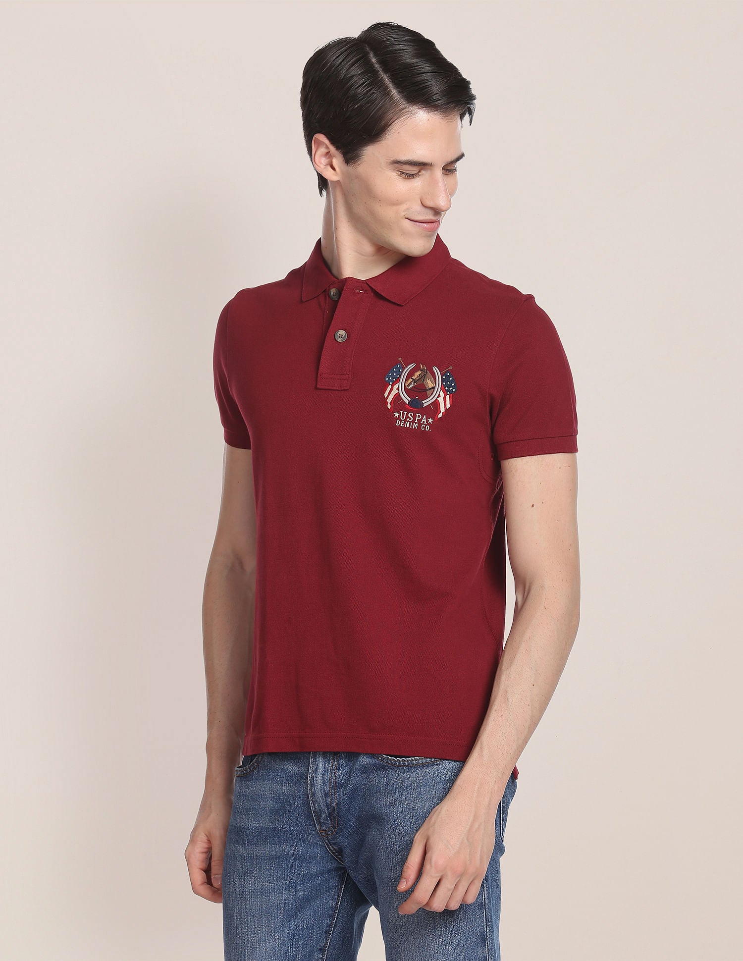 Cotton Solid Polo Shirt Maroon - U.S. Polo Assn. India | Large