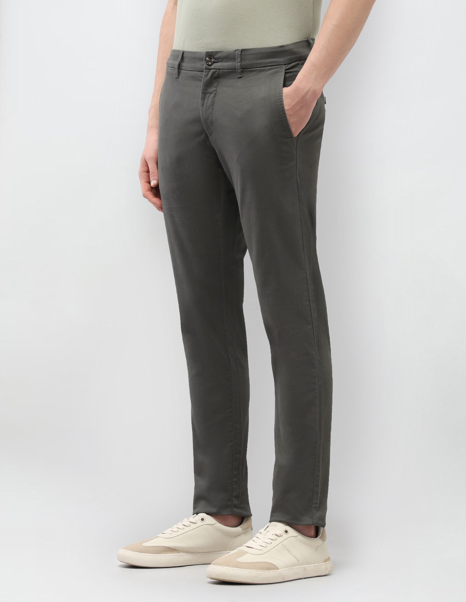 Austin Slim Fit Satin Trousers Olive - U.S. Polo Assn. India | Large