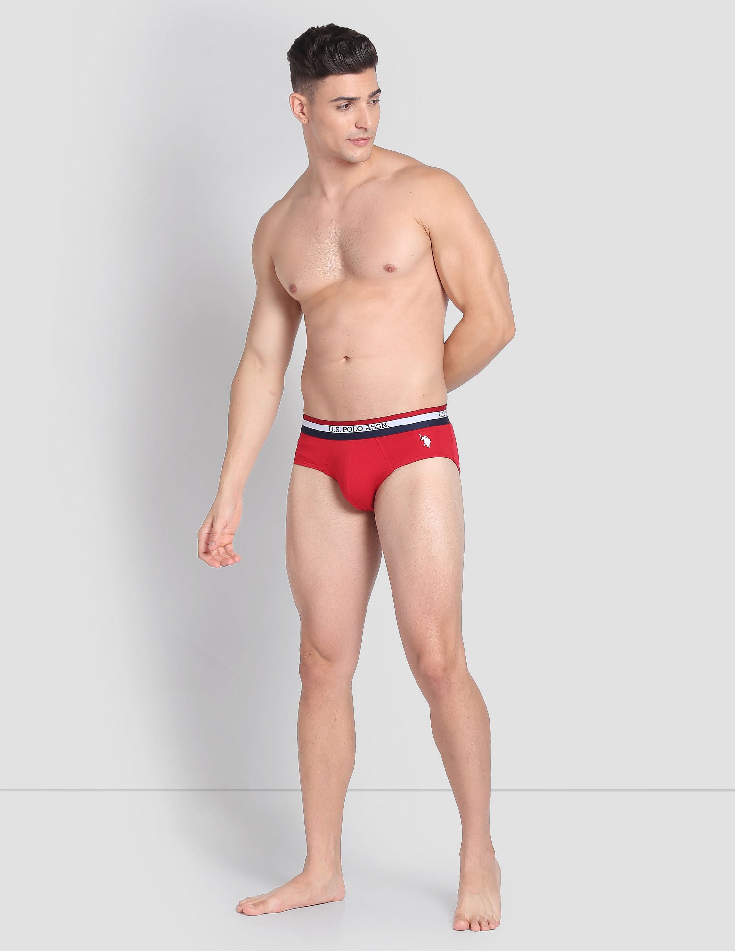 Elasticized Waist Solid EB002 Briefs  - Pack Of 3 Red, Navy And White - U.S. POLO ASSN. | Large