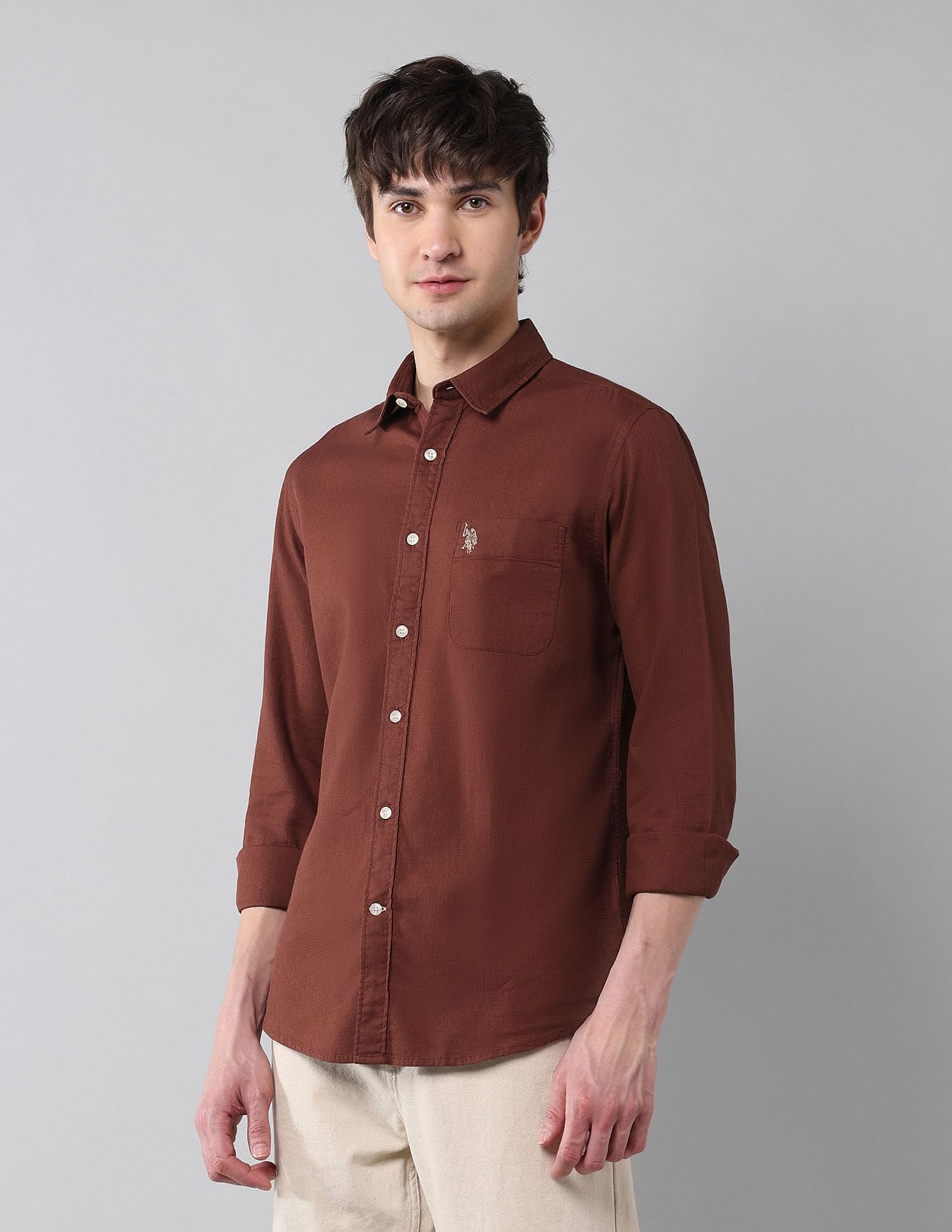 Solid Waffle Dobby Shirt Rust - U.S. Polo Assn. India | Large