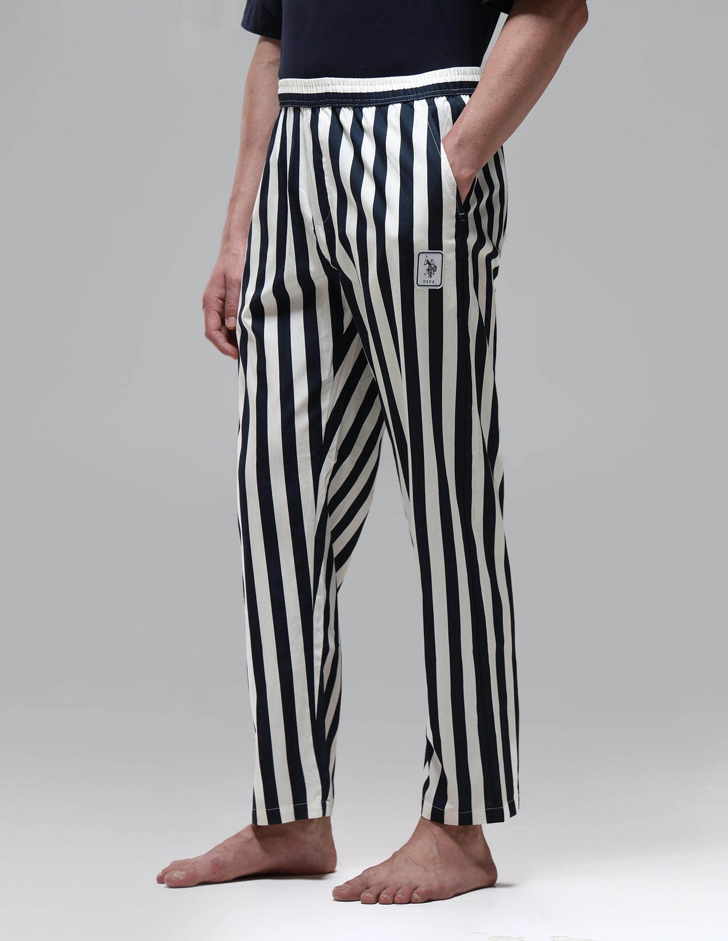 Vertical Striped Mid Rise OELP1 Lounge Pants Navy - U.S. Polo Assn. India | Large