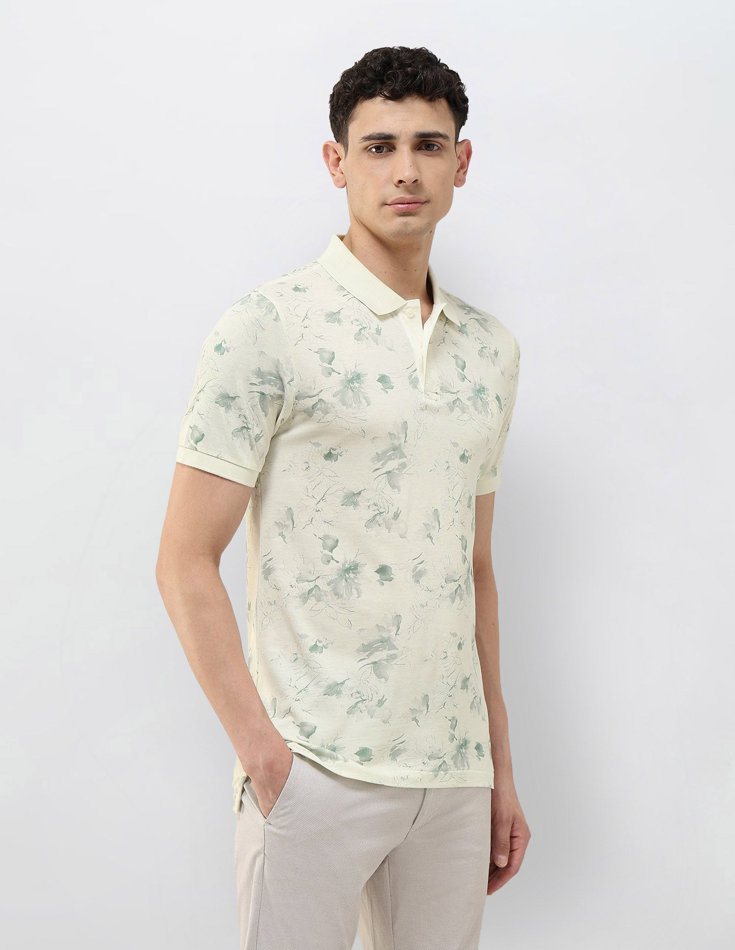 Floral Printed Slim Fit Polo Shirt Light Green - U.S. POLO ASSN. | Large
