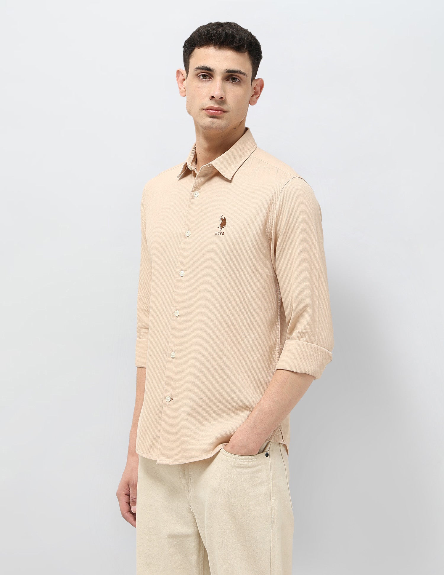 Solid Regular Fit Shirt Cream - U.S. POLO ASSN. | Large