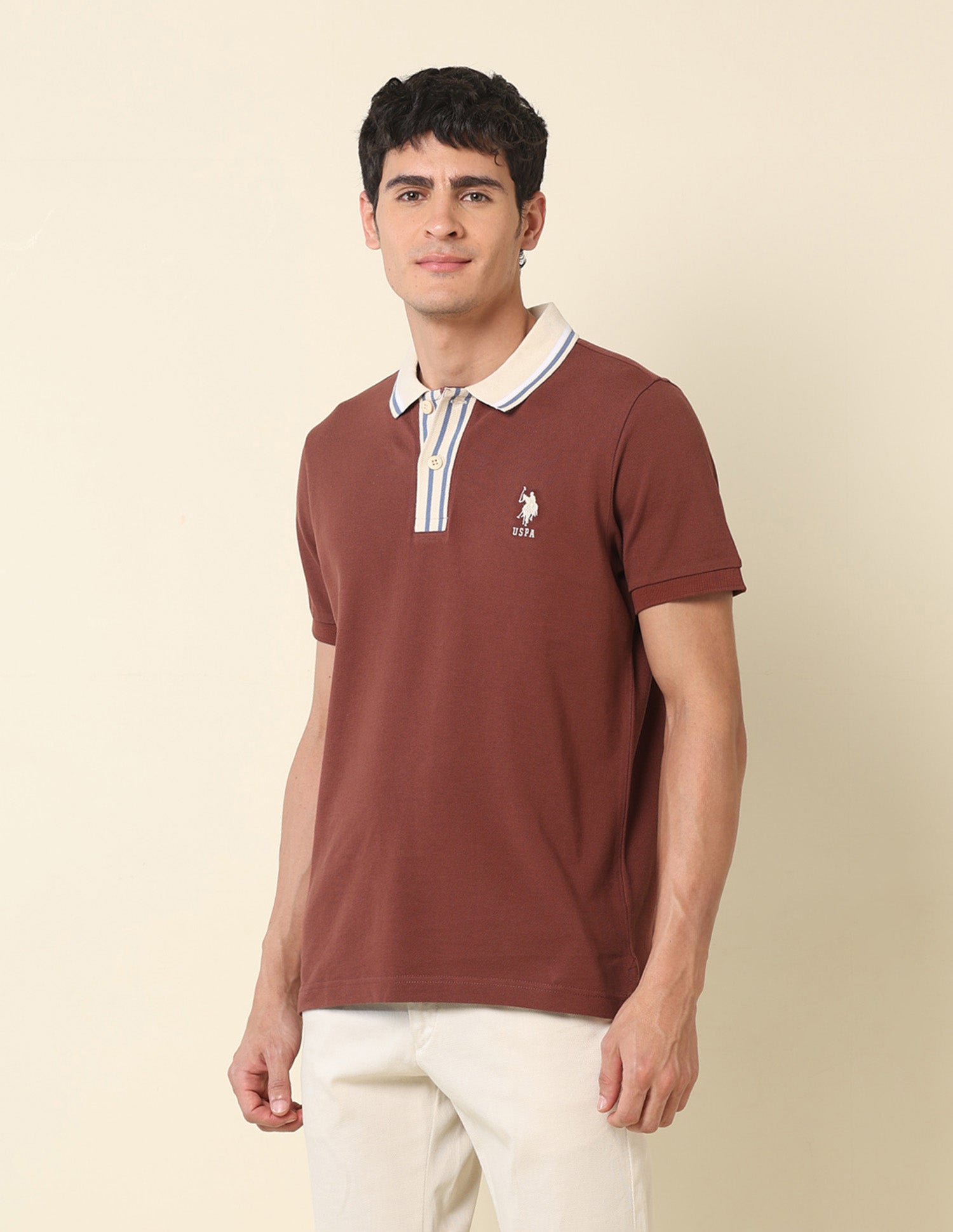 Pure Cotton Slim Fit Classic Polo Shirt Light Brown - U.S. Polo Assn. India | Large