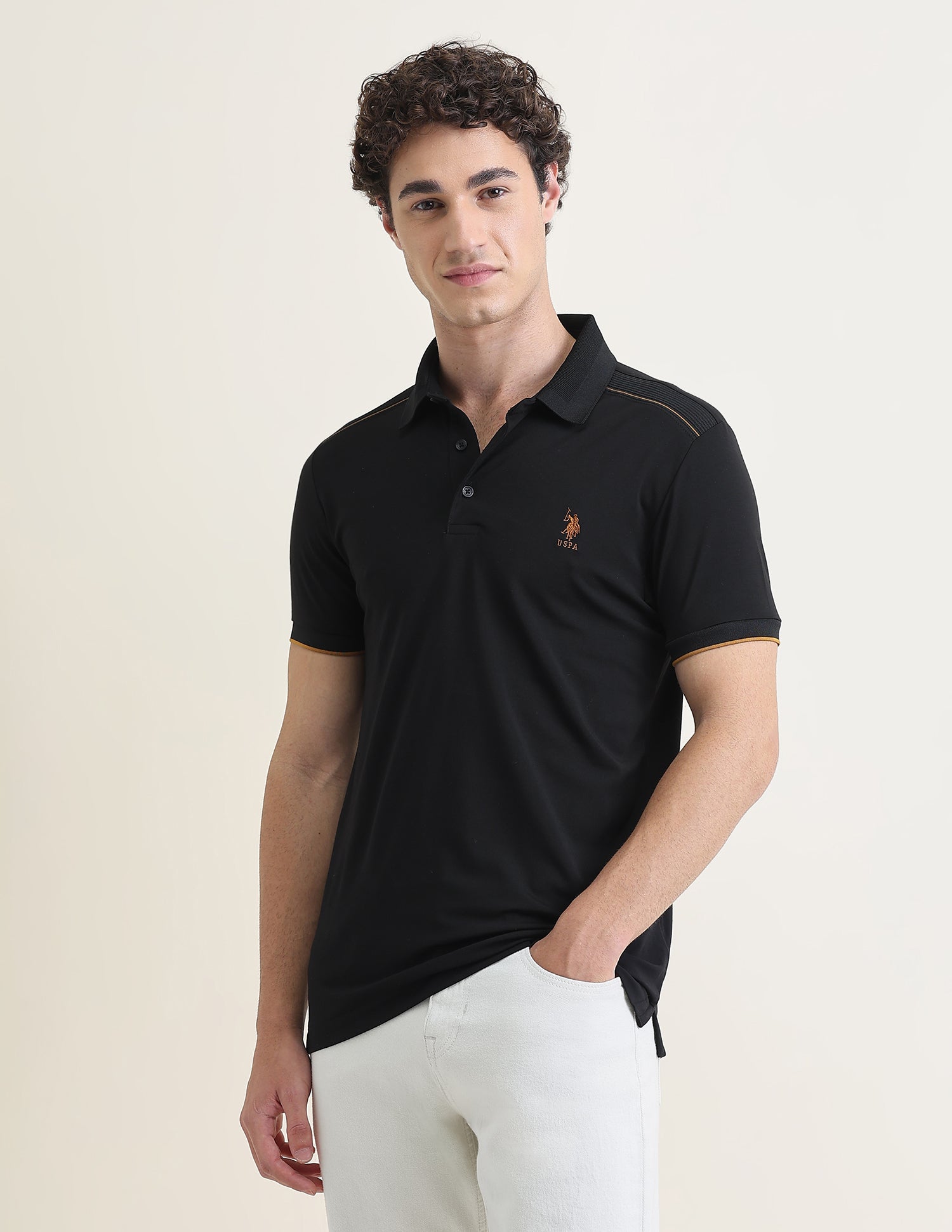 Solid Slim Fit Polo Shirt Black - U.S. Polo Assn. India | Large