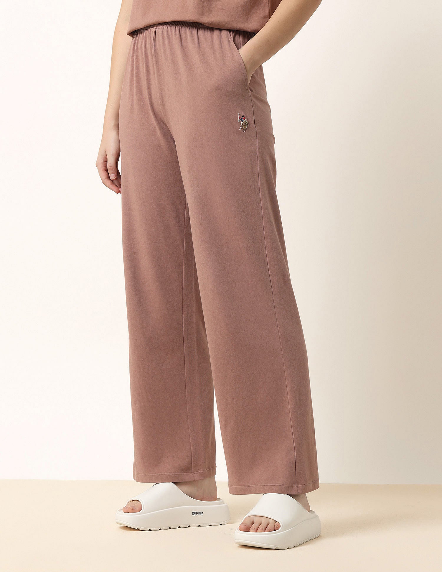 High-Rise Wide Leg Lounge Pants Beige - U.S. POLO ASSN. | Large