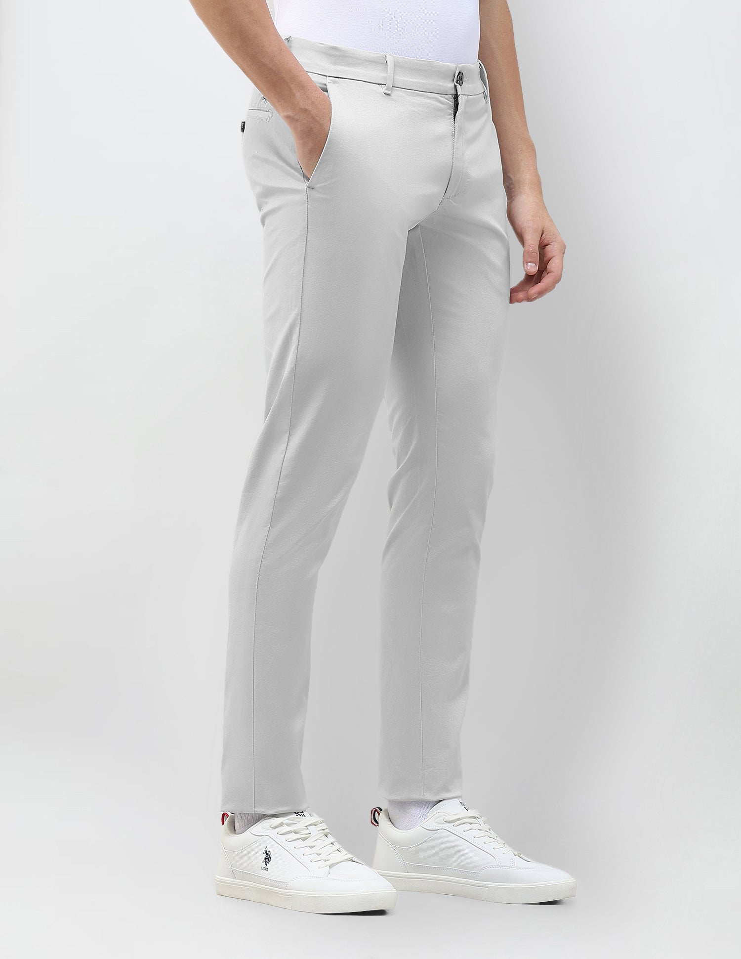 Austin Slim Fit Dobby Trousers Light Grey - U.S. Polo Assn. India | Large