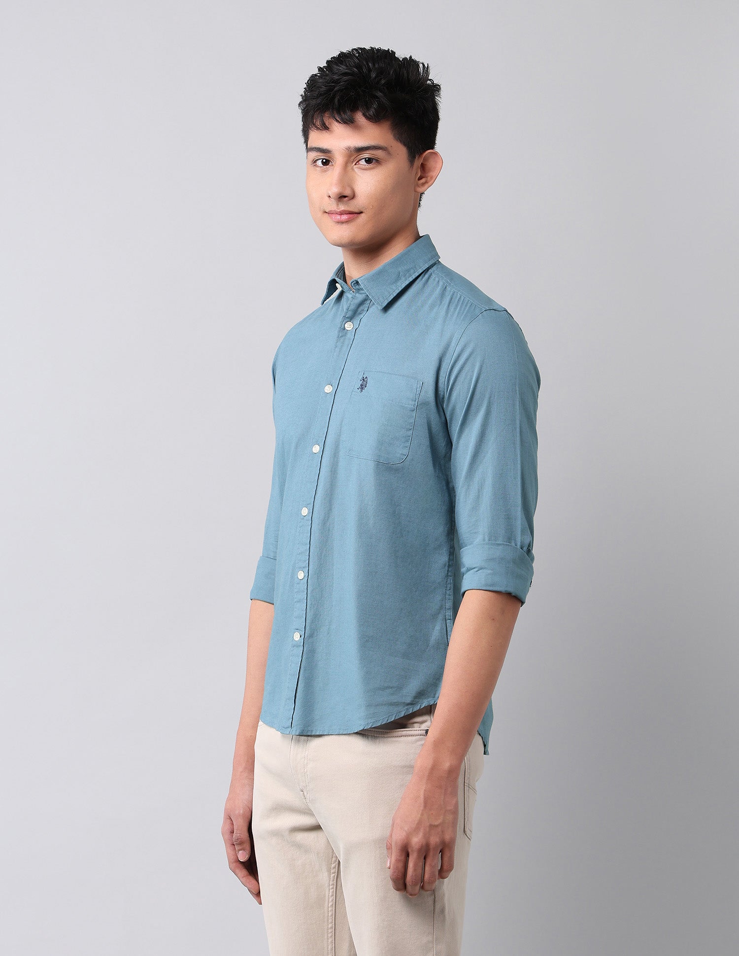 Solid Pure Cotton Shirt Teal - U.S. Polo Assn. India | Large