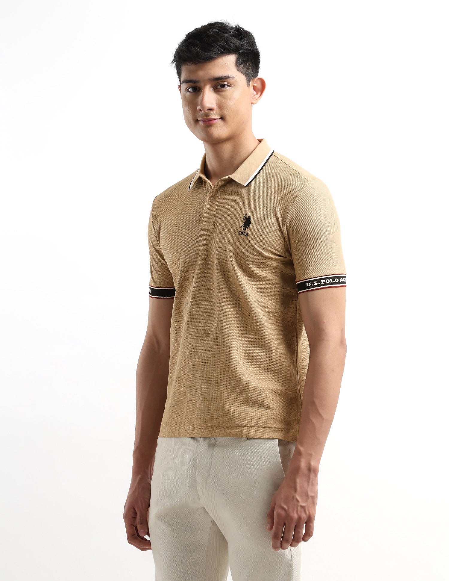 Regular Fit Textured Polo Shirt Light Brown - U.S. POLO ASSN. | Large