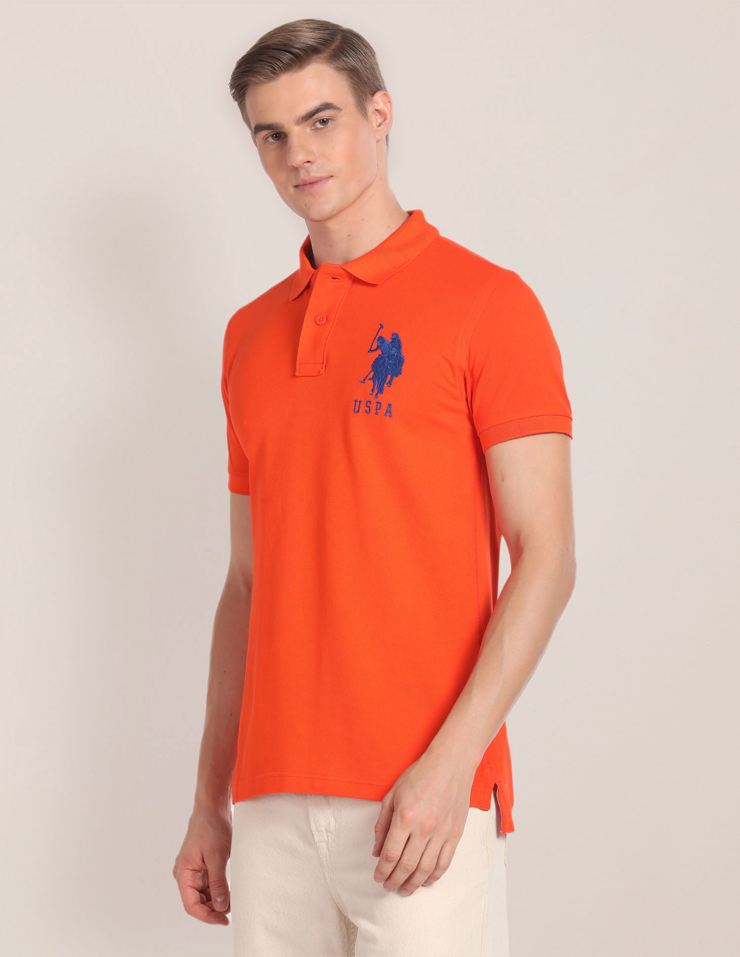 Solid Cotton Polo Shirt Orange - U.S. Polo Assn. India | Large