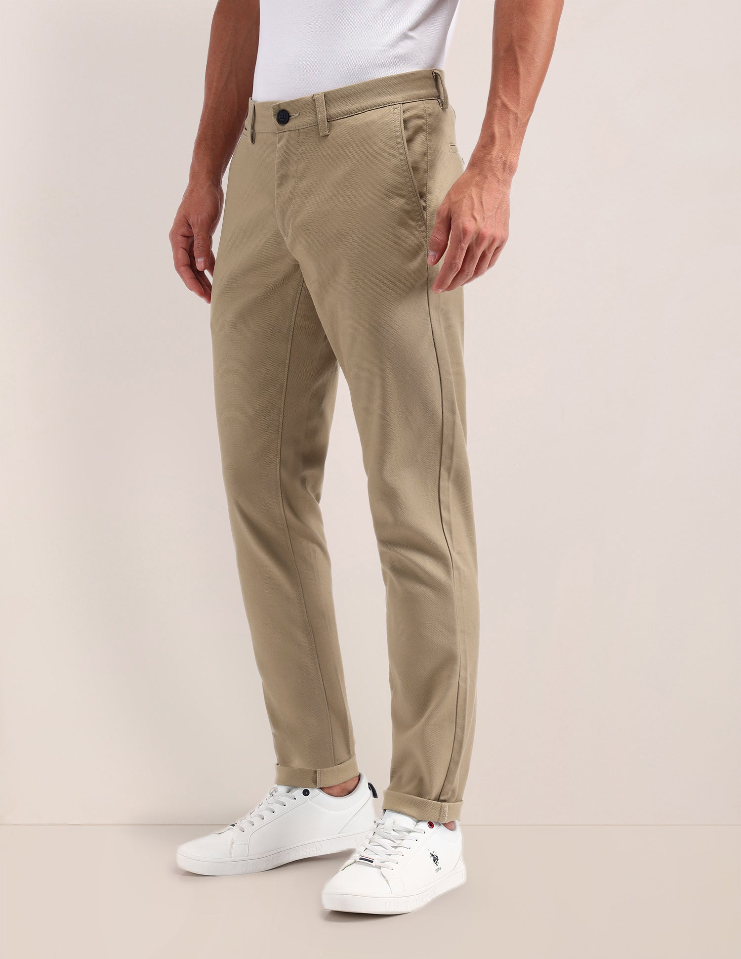 Austin Slim Fit Solid Trousers Khaki - U.S. POLO ASSN. | Large