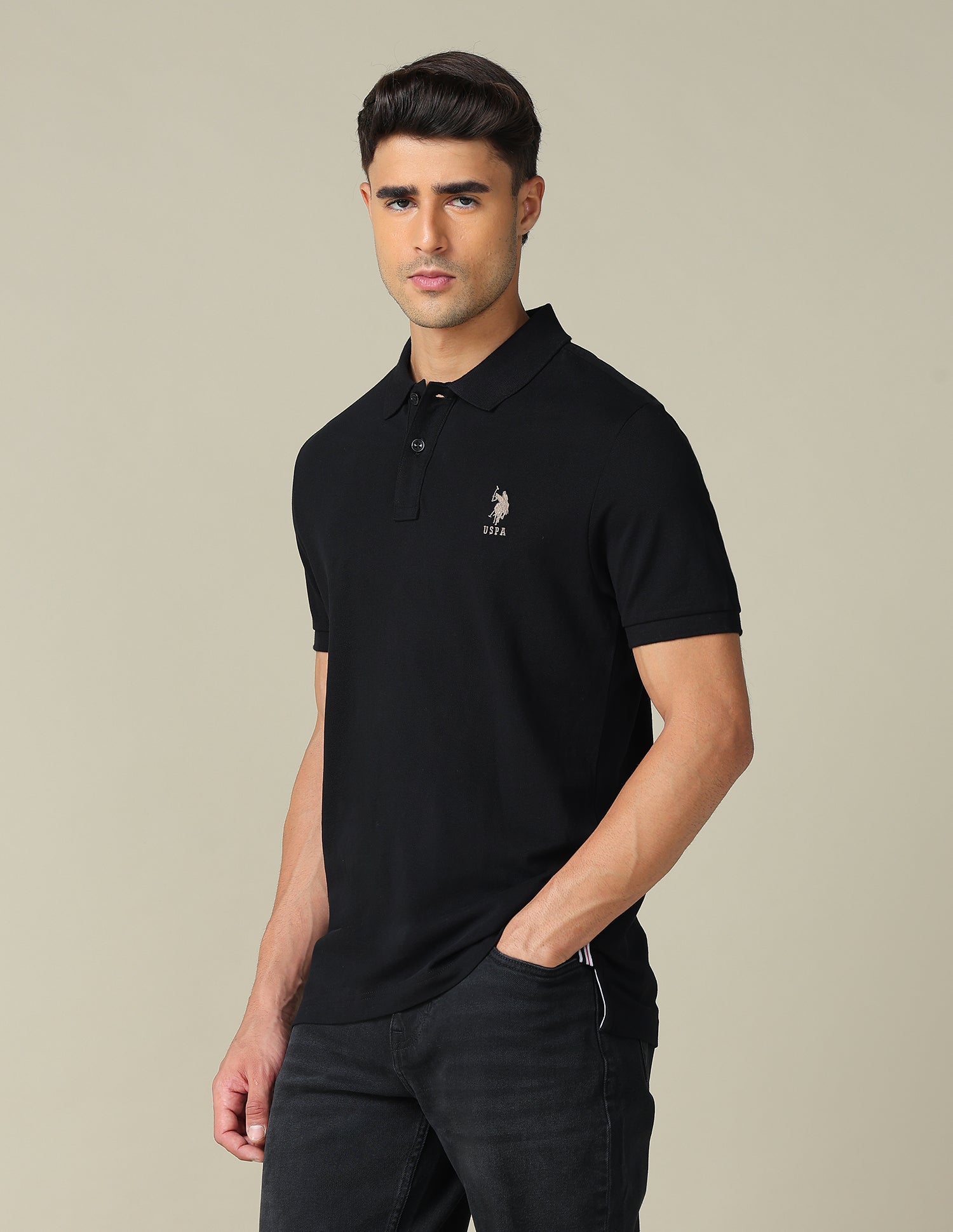 Muscle Fit Typographic Printed Polo Shirt Black - U.S. POLO ASSN. | Large