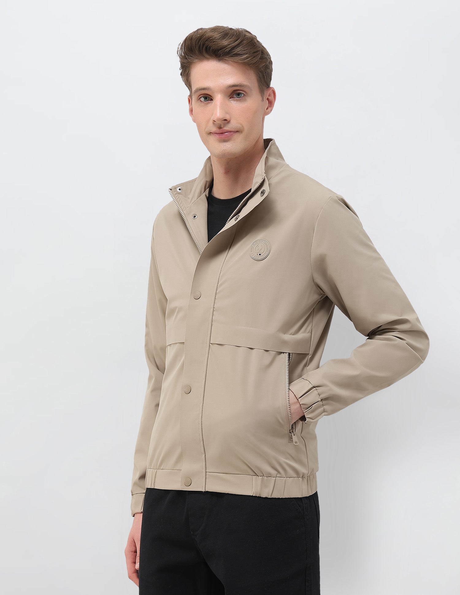 Solid Pattern Windcheater Jacket Khaki - U.S. Polo Assn. India | Large
