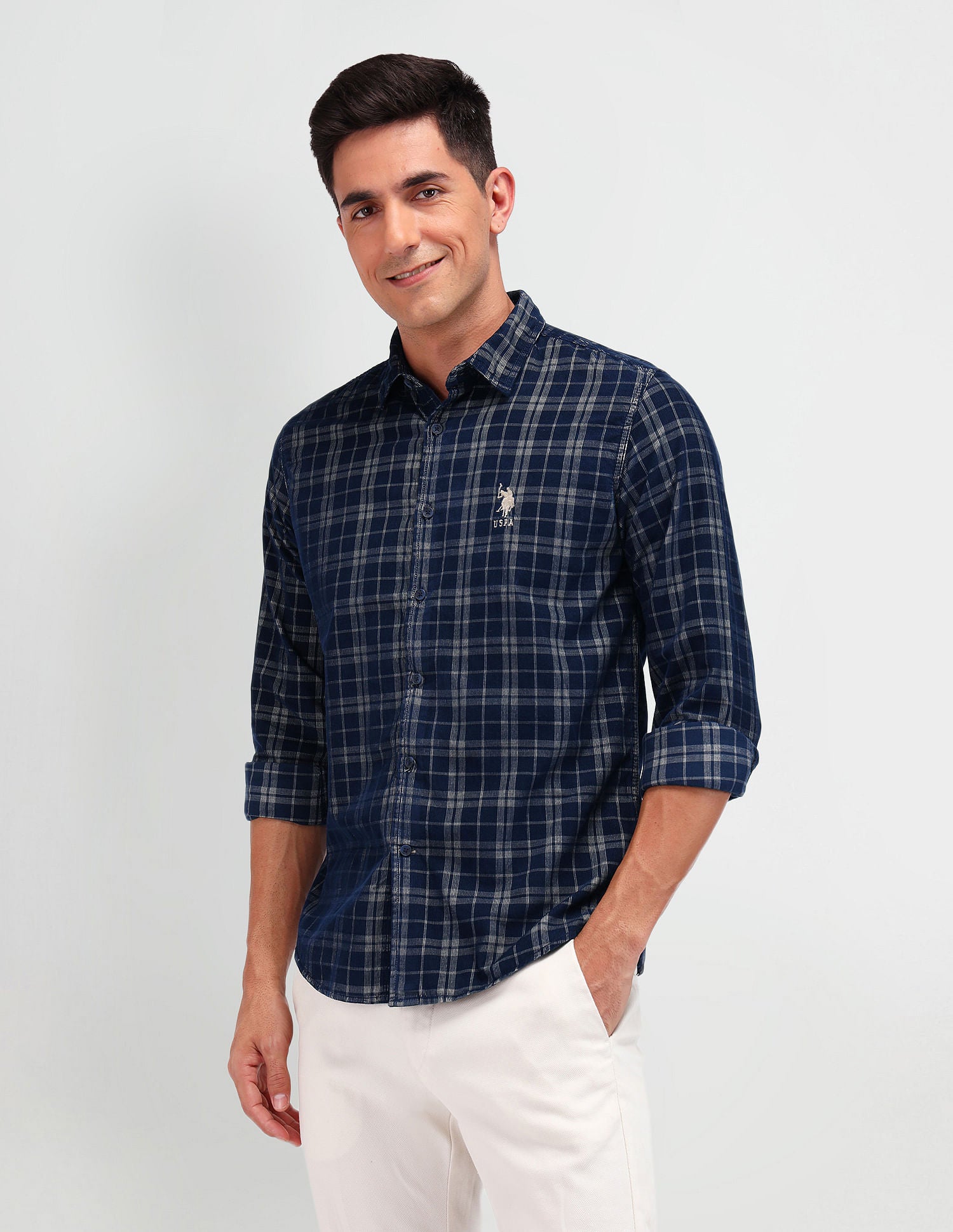 Slim Fit Corduroy Shirt Navy - U.S. Polo Assn. India | Large