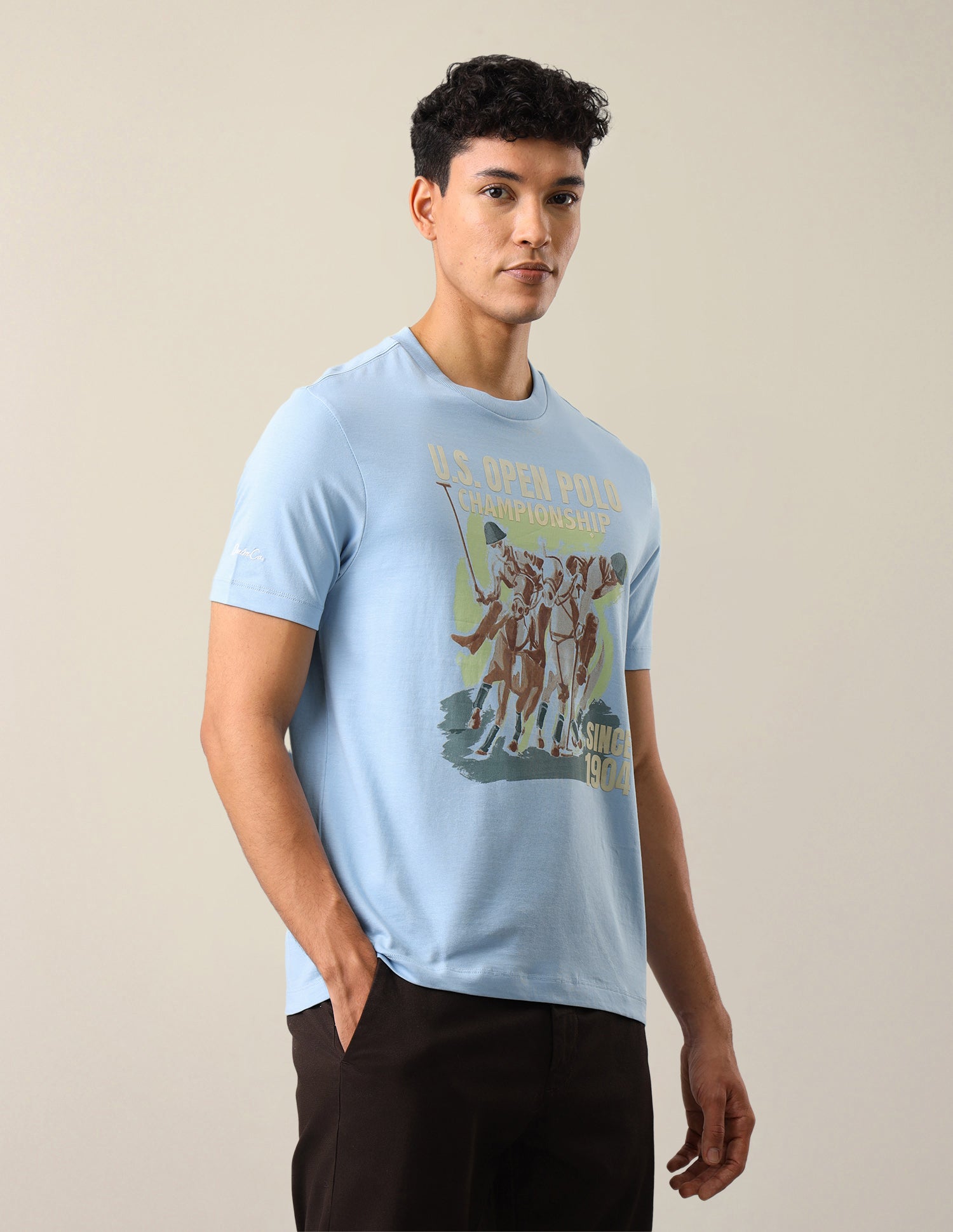 Graphic Brand Printed Slim Fit T-Shirt Light Blue - U.S. Polo Assn. India | Large