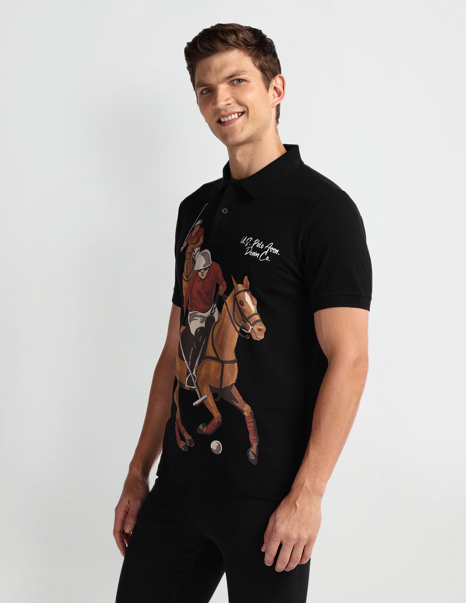 Graphic Print Muscle Fit Polo Shirt Black - U.S. POLO ASSN. | Large