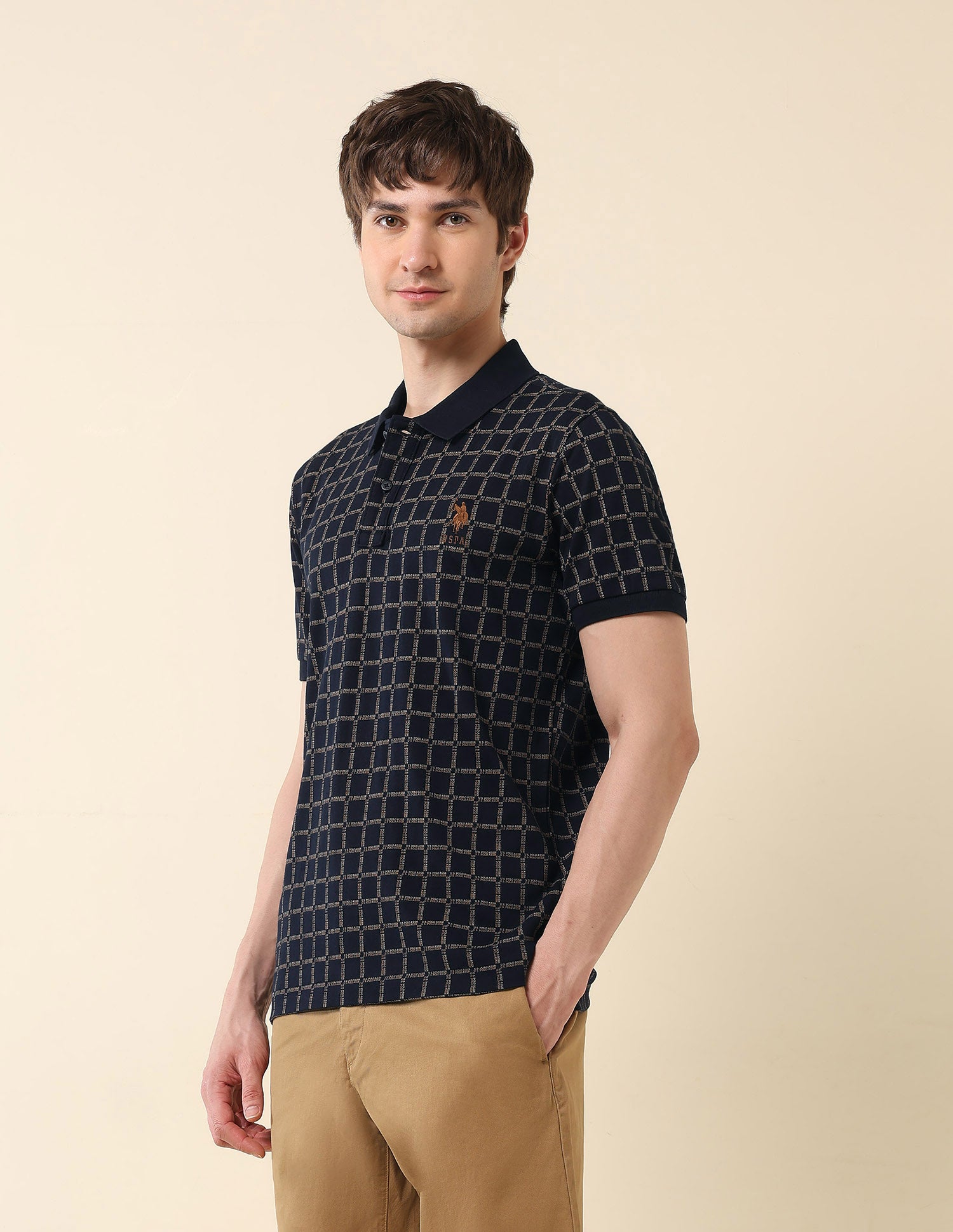 Brand Printed Gold Cup Polo Shirt Navy - U.S. Polo Assn. India | Large