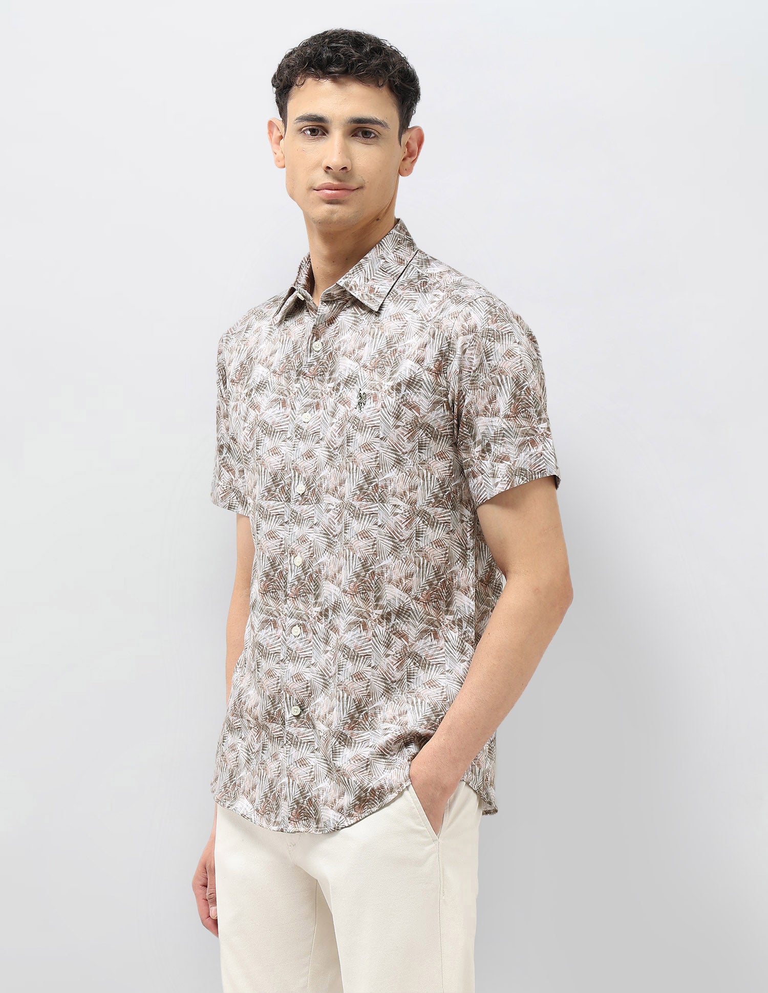 Tropical Printed Satin Shirt Green - U.S. POLO ASSN. | Large