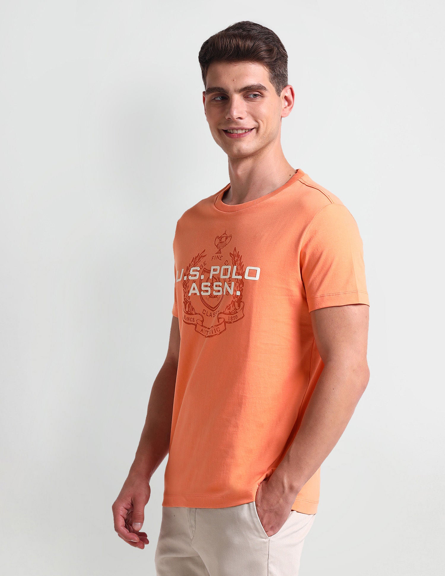 Muscle Fit Brand Print T-Shirt Peach - U.S. POLO ASSN. | Large