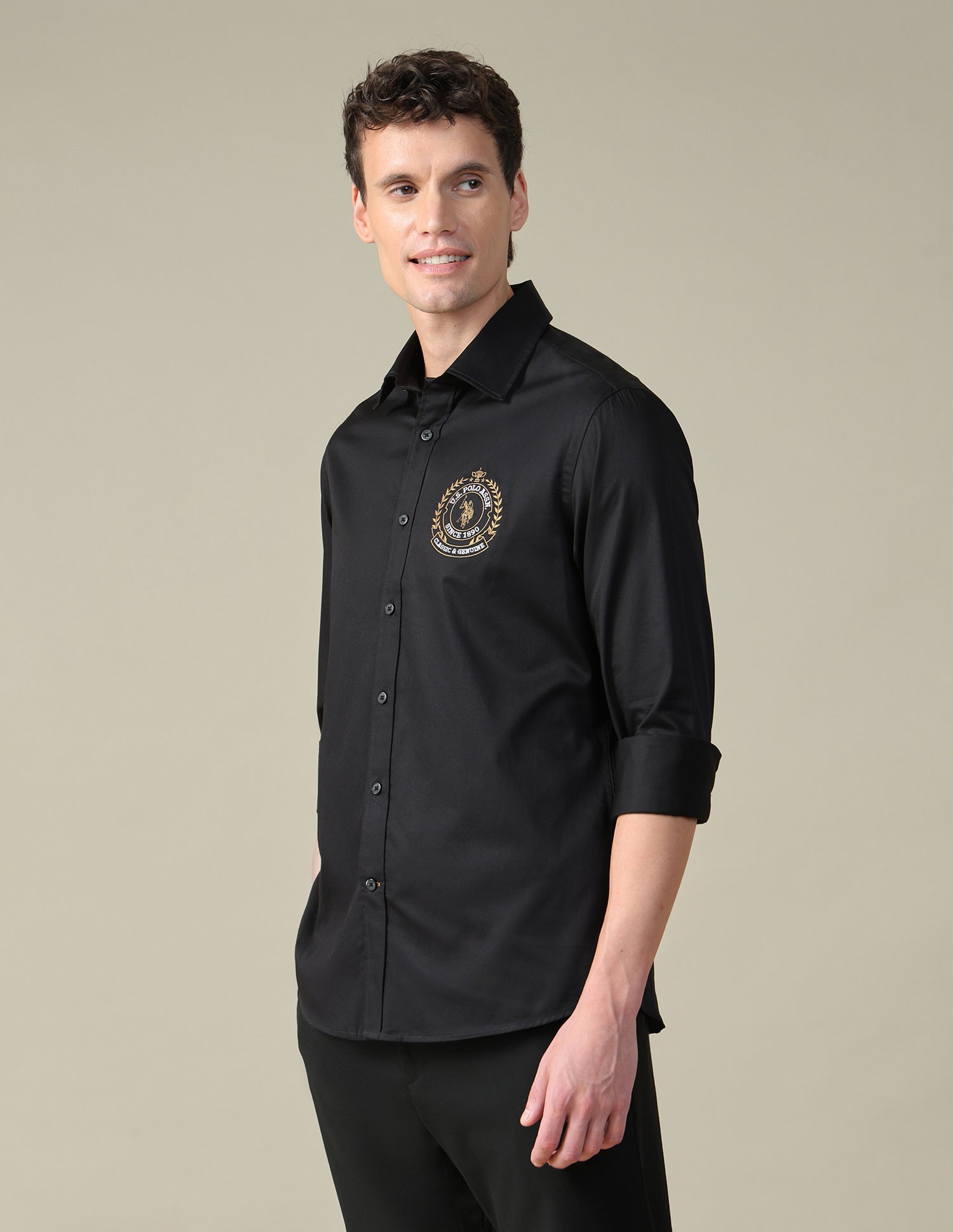 Satin Tailored Fit Shirt Black - U.S. Polo Assn. India | Large
